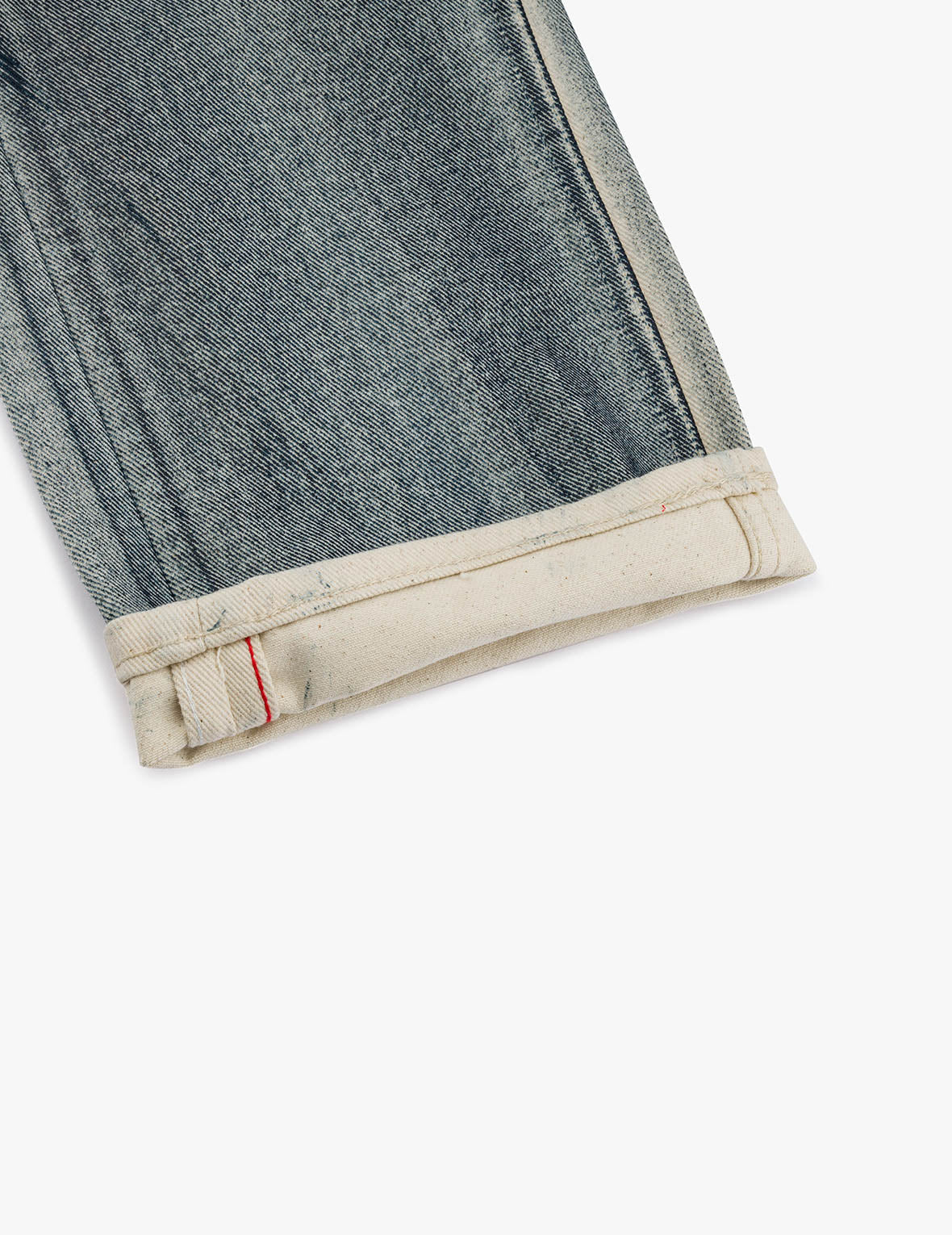 海鷗和家花貼布刺繡拓印常規直筒牛仔褲 #2008