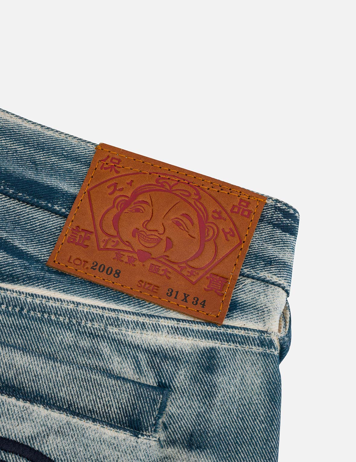 海鷗和家花貼布刺繡拓印常規直筒牛仔褲 #2008