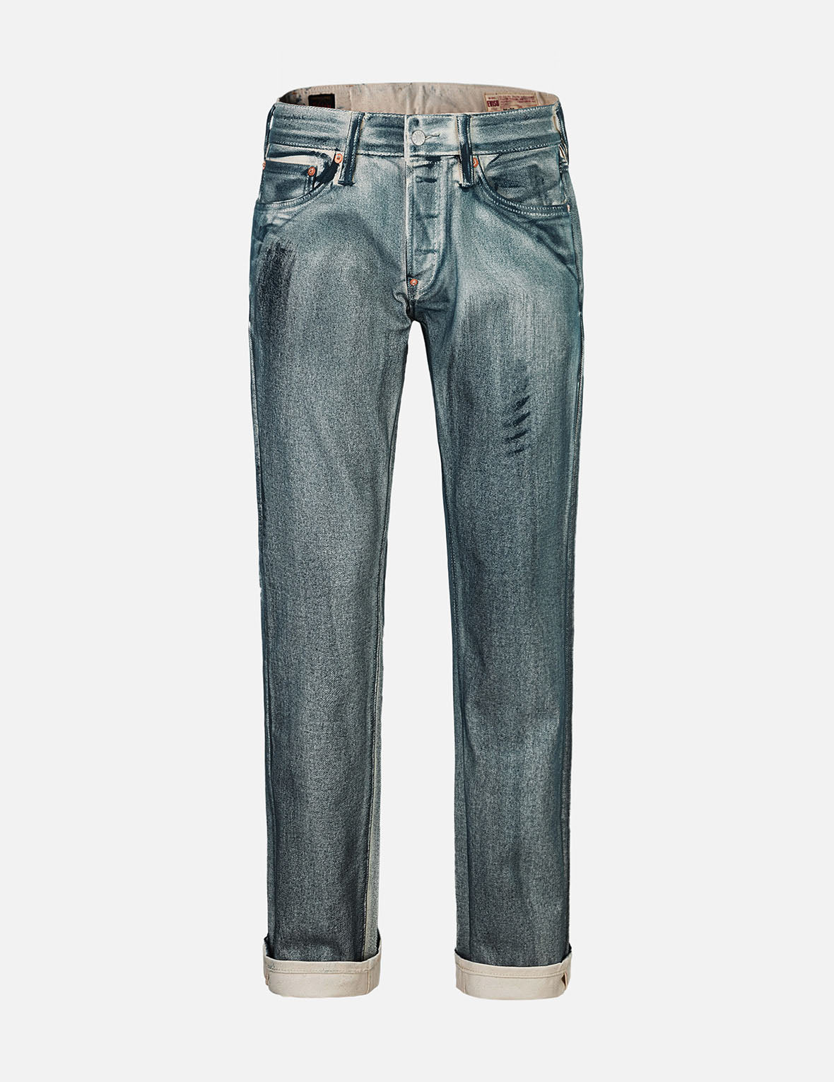 海鷗和家花貼布刺繡拓印常規直筒牛仔褲 #2008