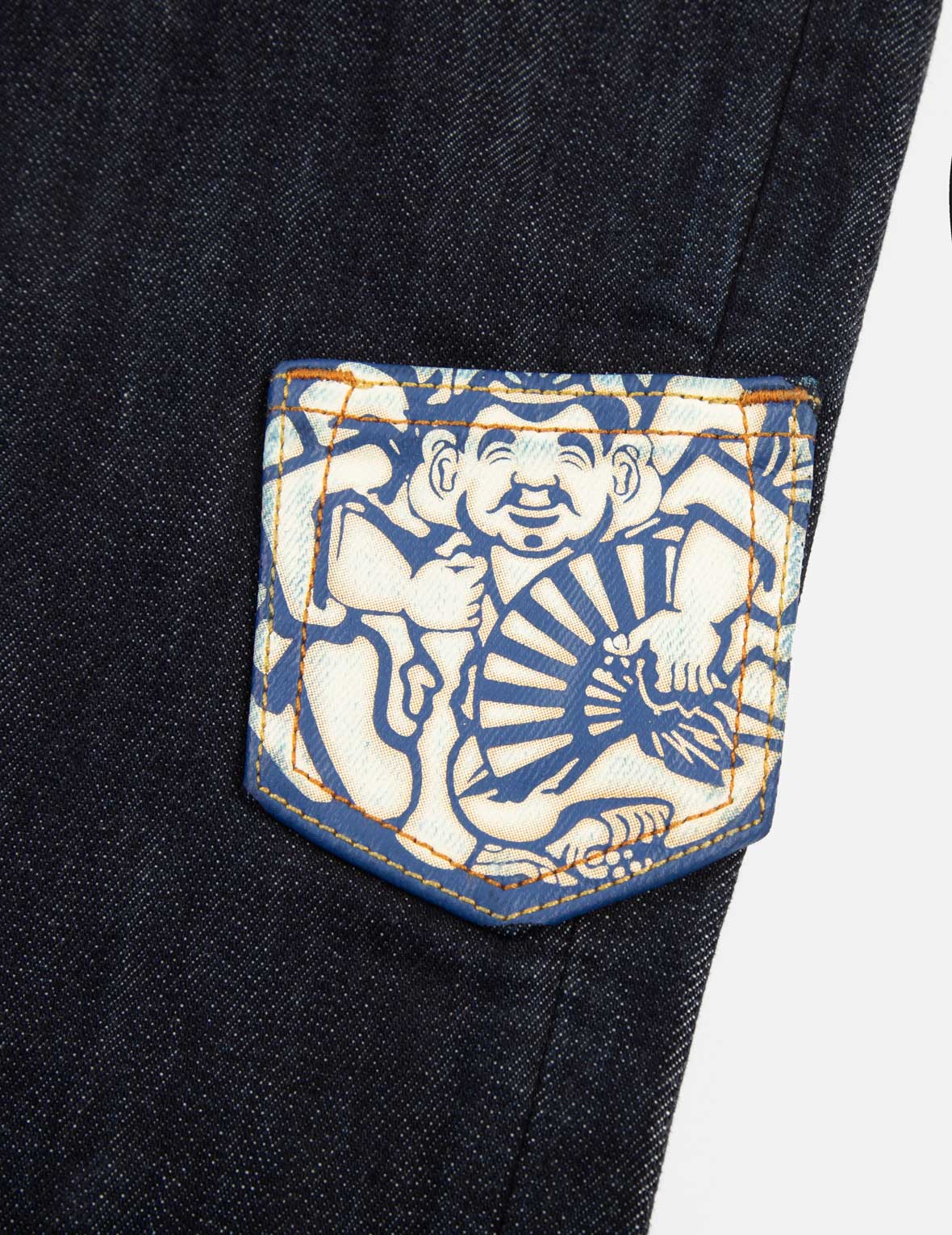 多口袋和海鷗刺繡寬版休閒束口牛仔褲