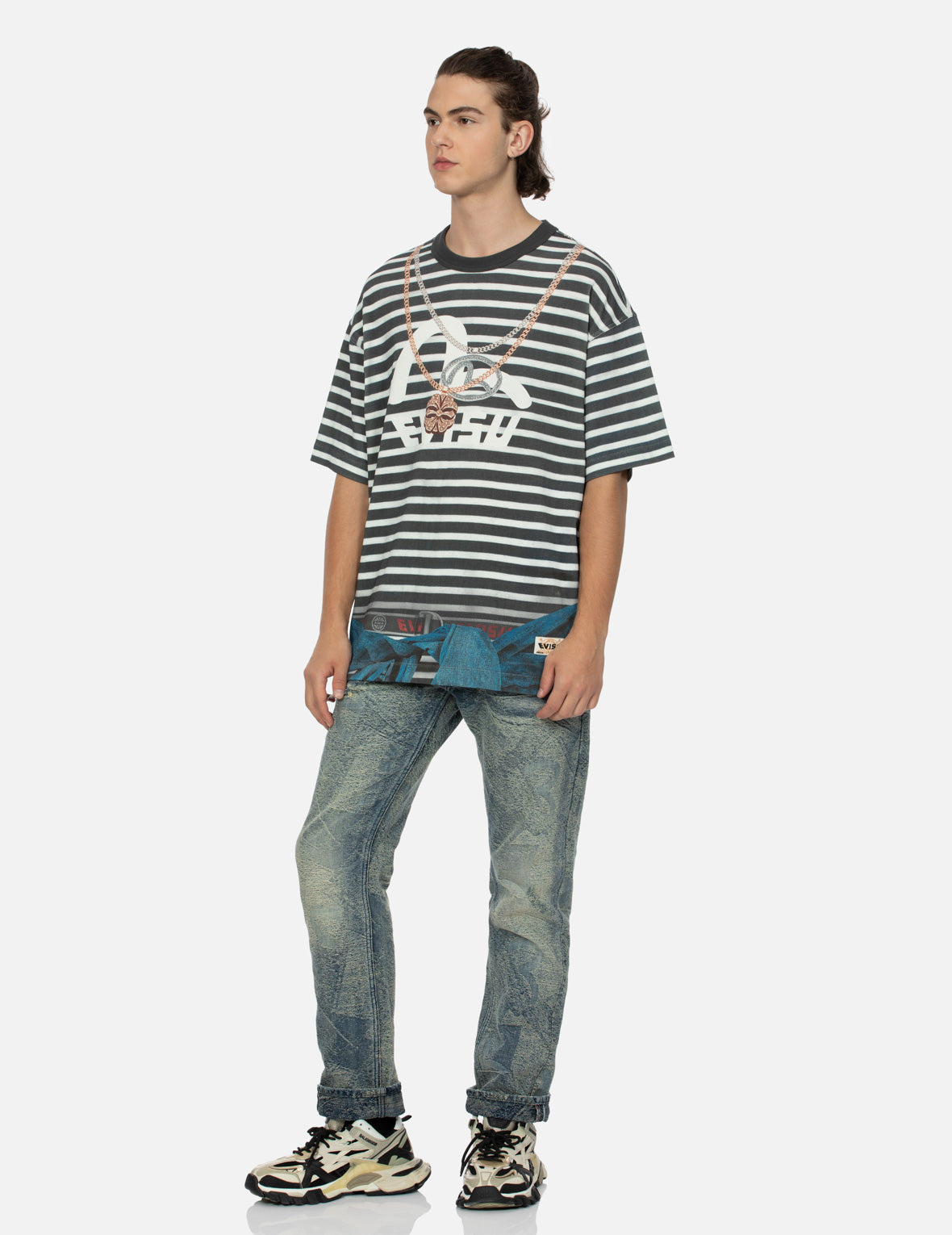 錯視與海鷗印花寬版條紋T恤