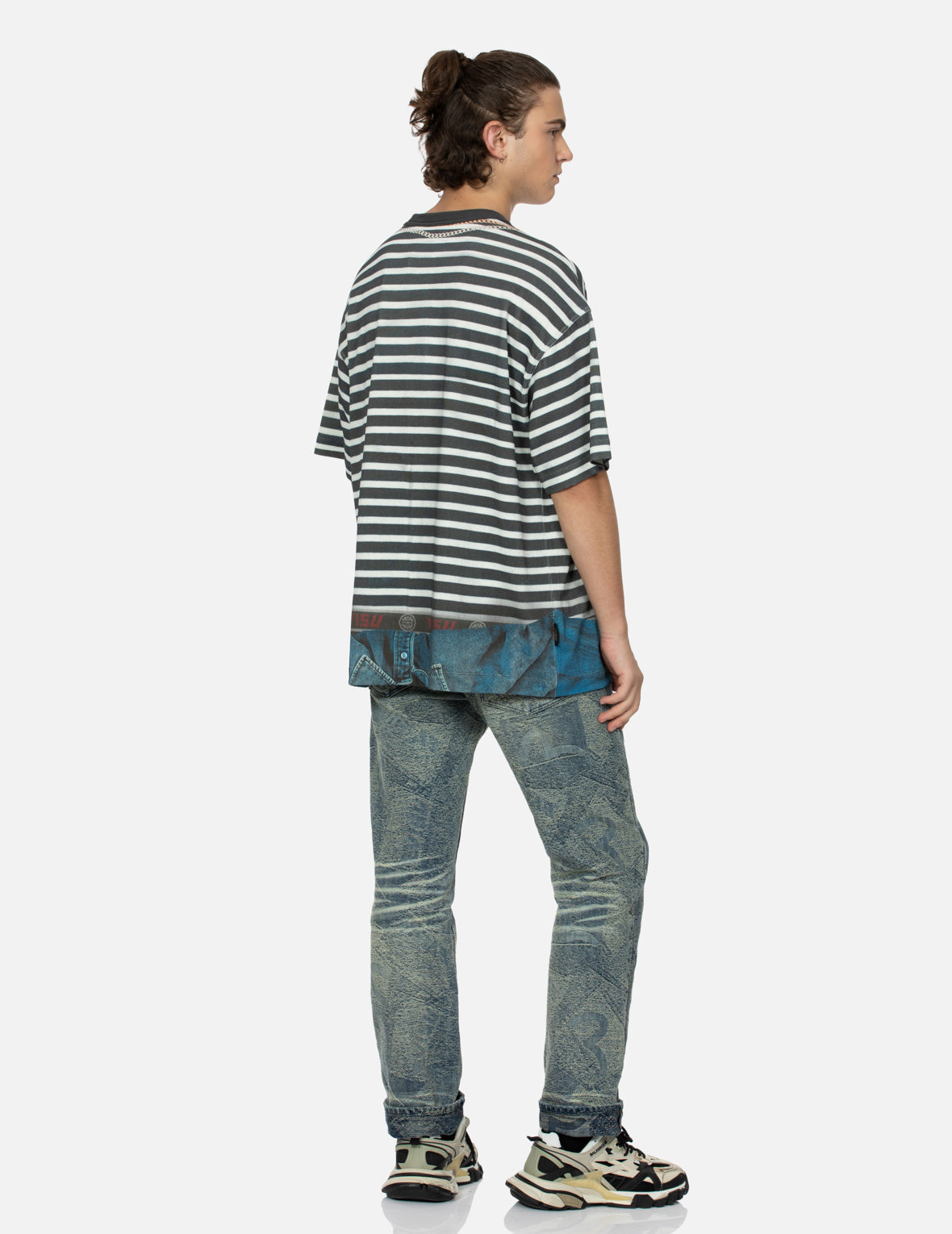 錯視與海鷗印花寬版條紋T恤