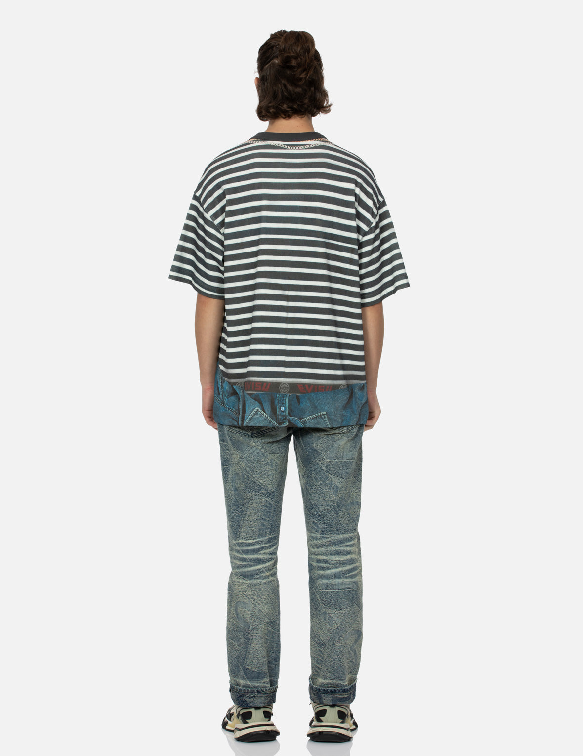 錯視與海鷗印花寬版條紋T恤