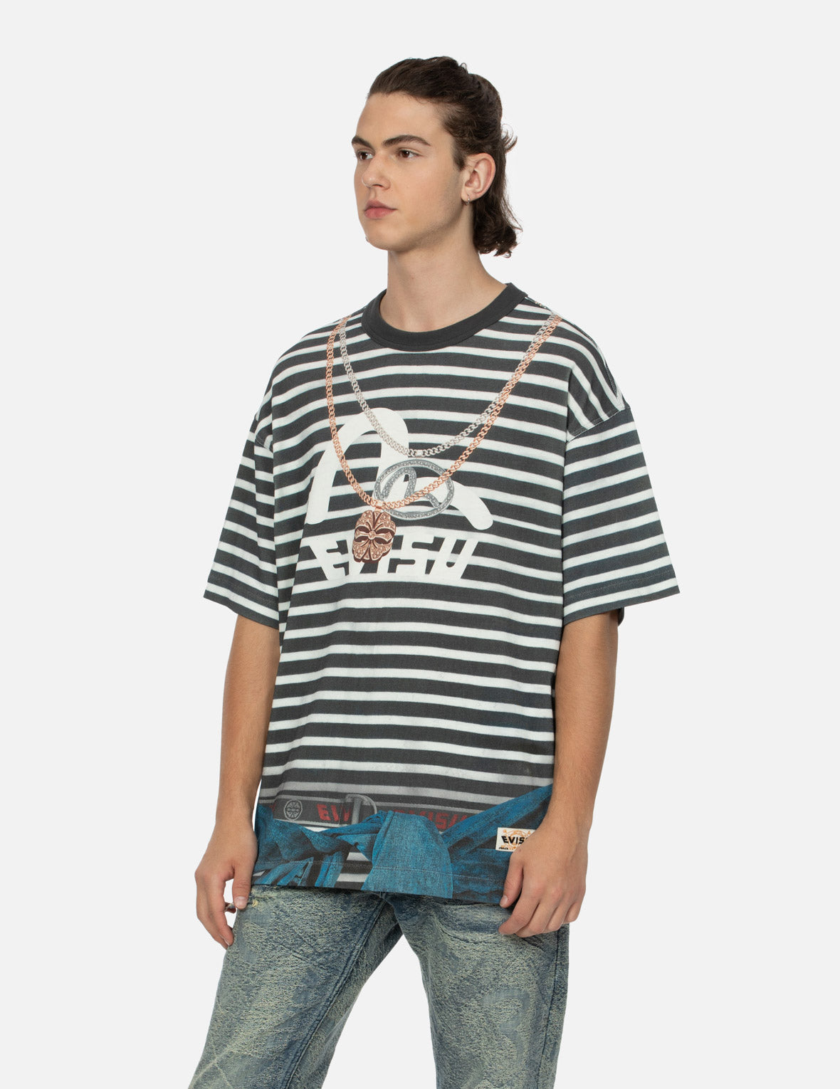 錯視與海鷗印花寬版條紋T恤