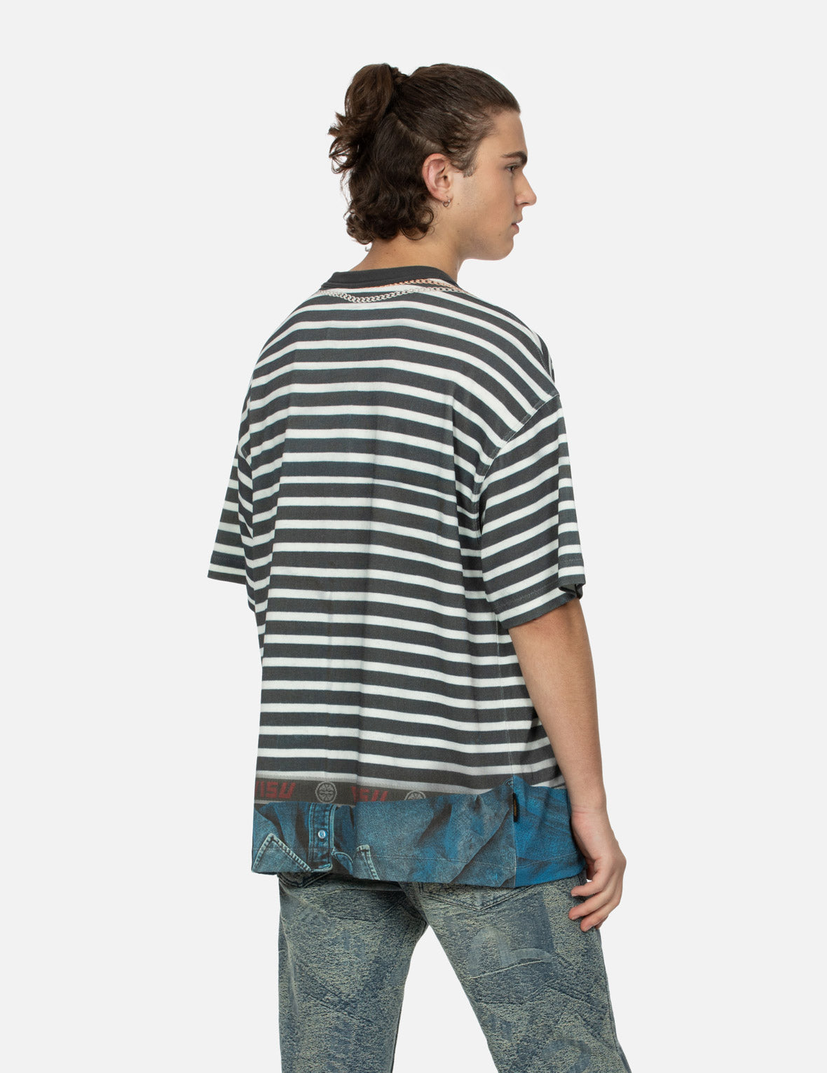 錯視與海鷗印花寬版條紋T恤