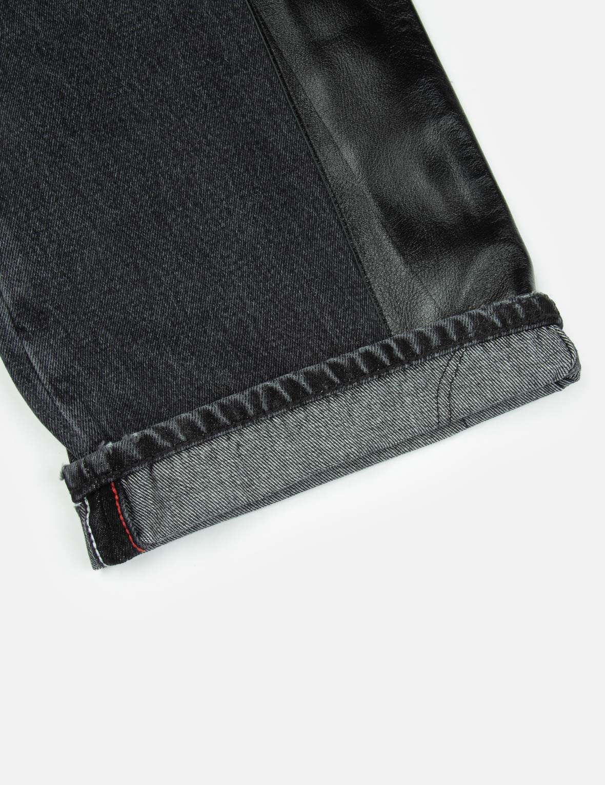 皮革鑲嵌和海鷗口袋鬆身闊腿牛仔褲