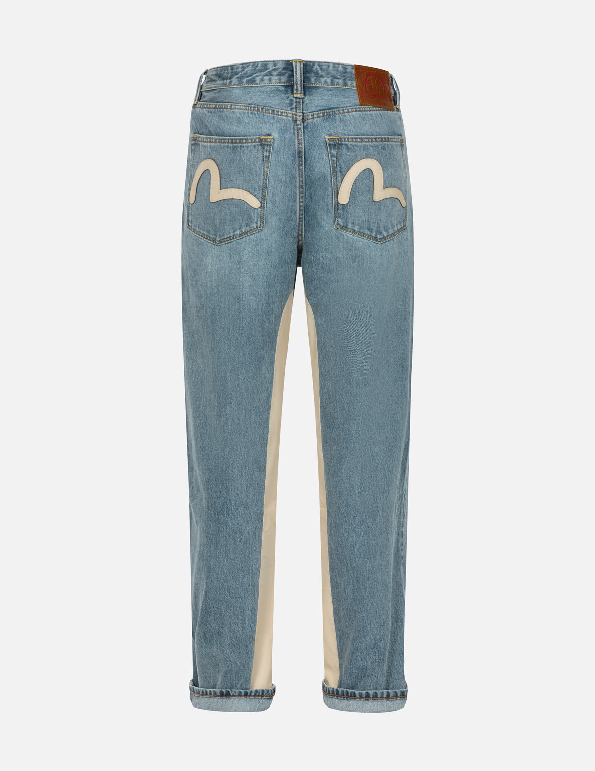 皮革鑲嵌和海鷗口袋鬆身闊腿牛仔褲