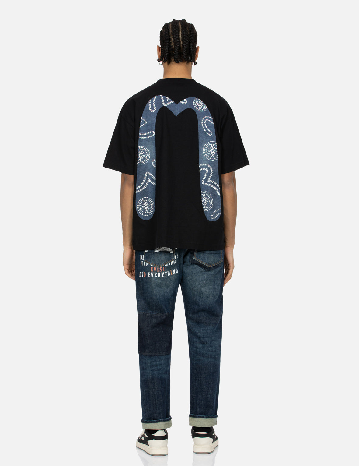 發泡線跡家花和海鷗大M印花寬版T恤