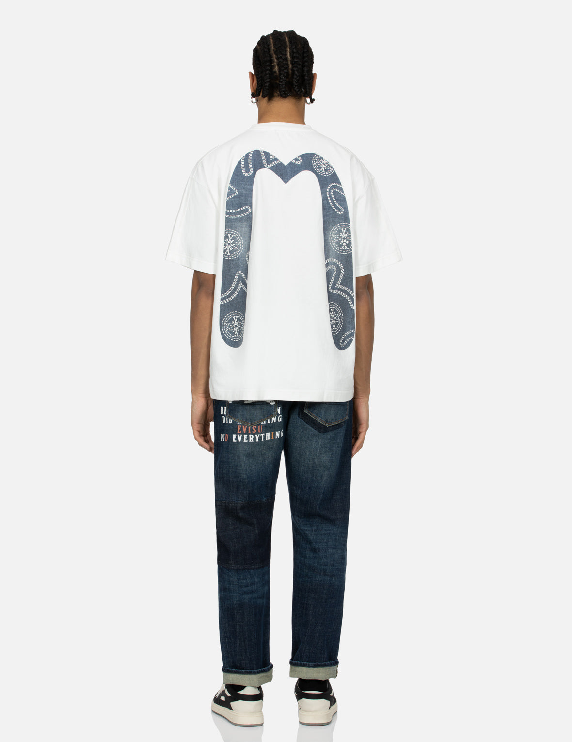 發泡線跡家花和海鷗大M印花寬版T恤