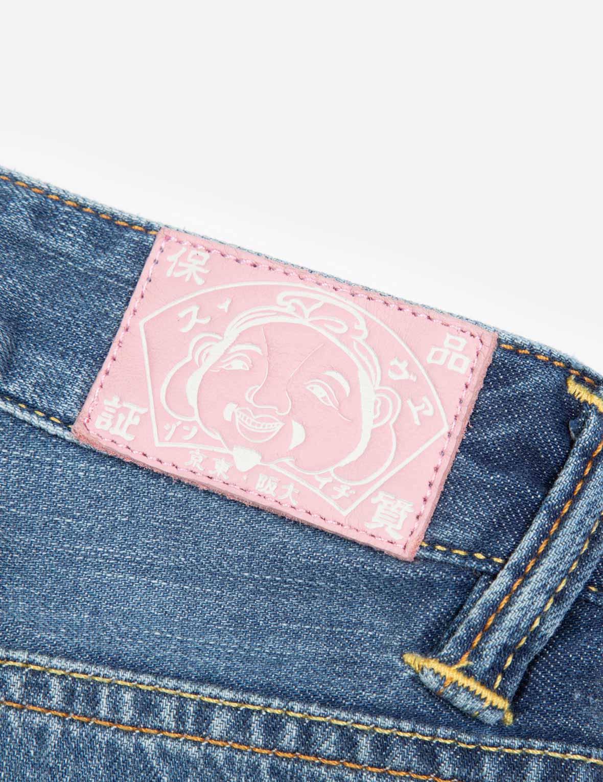 海鷗壓花口袋寬版休閒牛仔褲