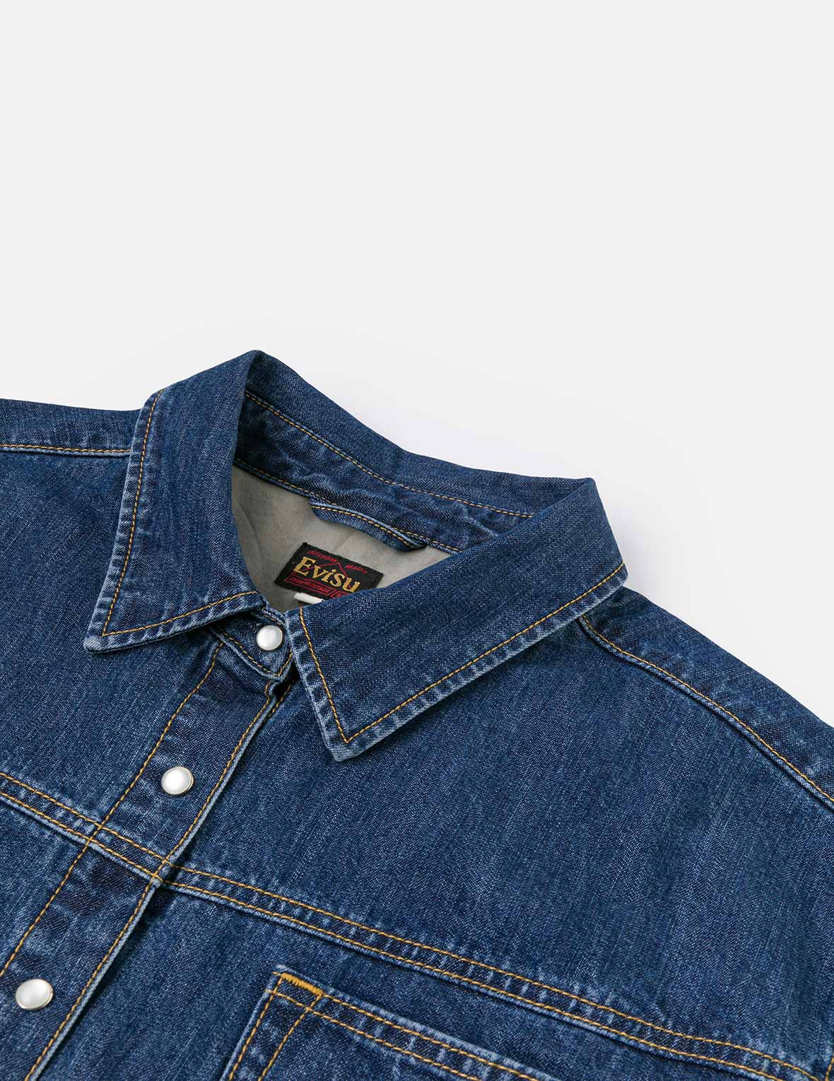 Distressed Logo Appliqué Embroidery Relax Fit Denim Shirt