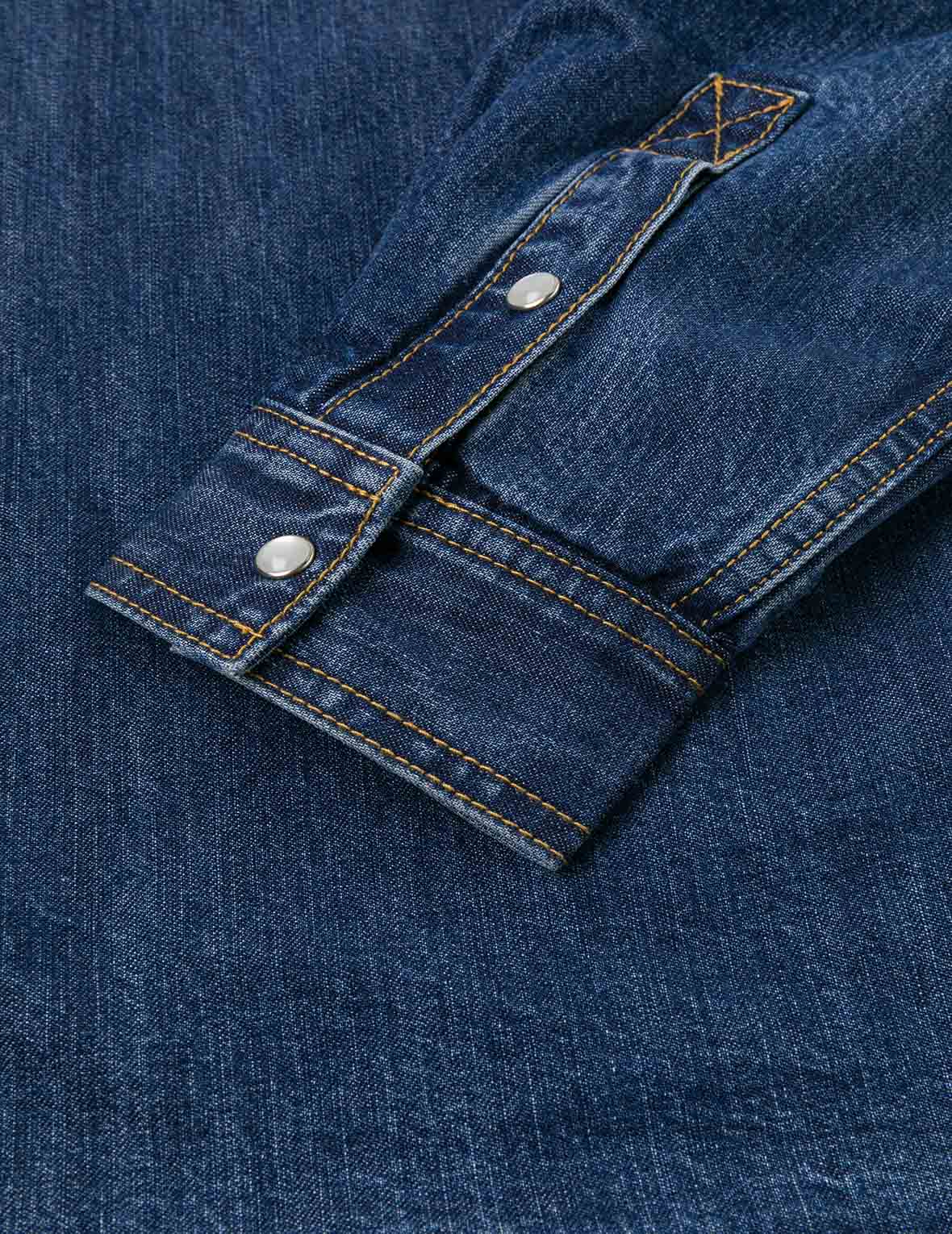 Distressed Logo Appliqué Embroidery Relax Fit Denim Shirt