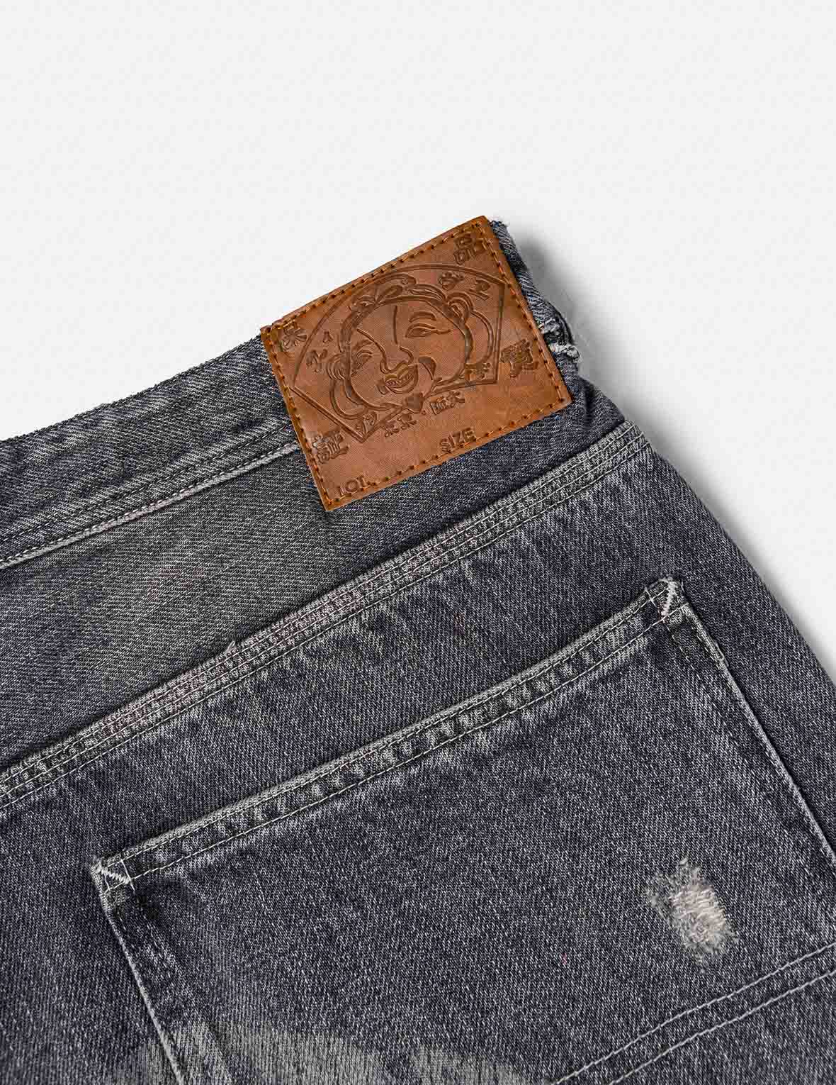 Washed and Distressed Daicock Print Relax Fit Jeans