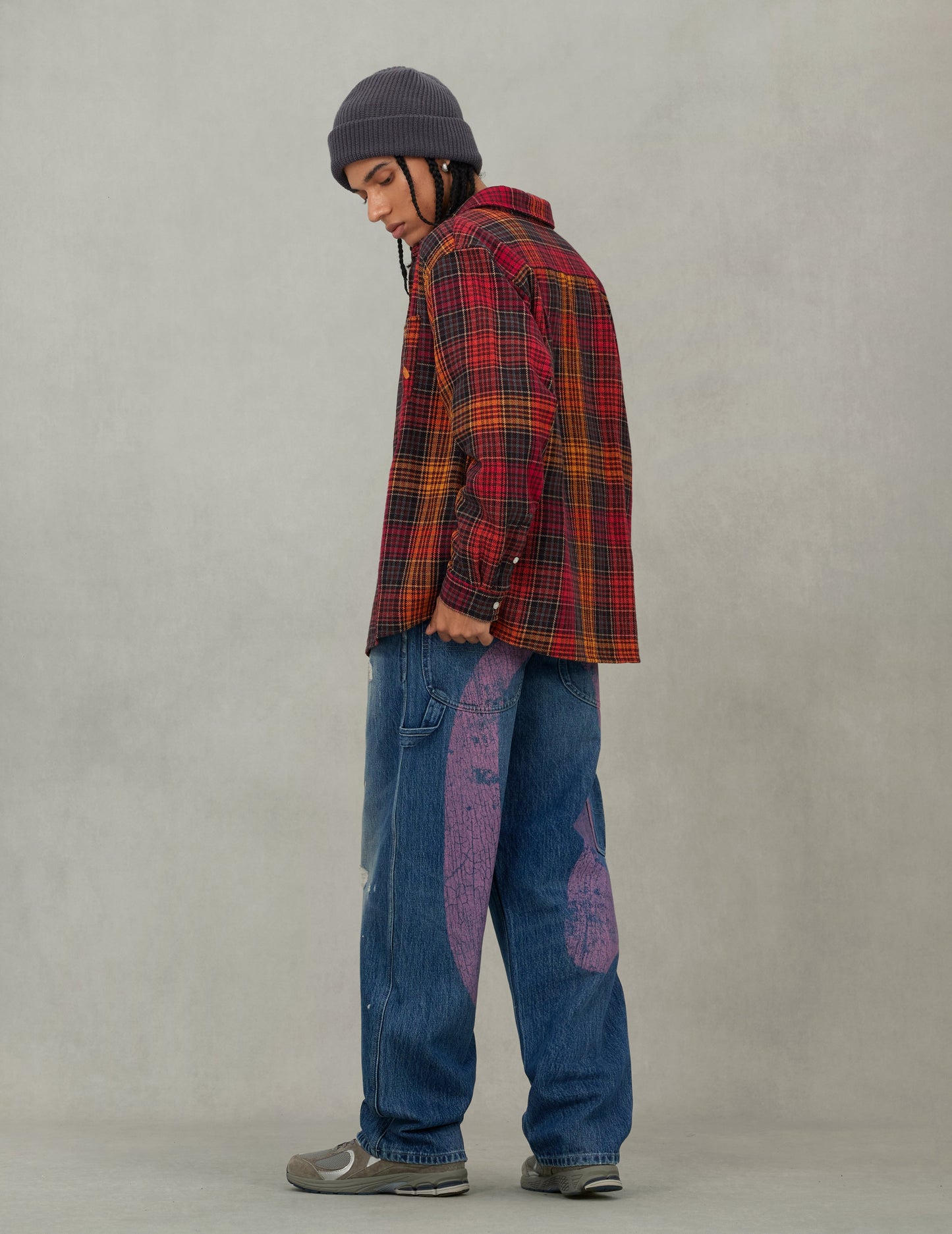 海鷗印花常規版型法蘭絨格紋襯衫