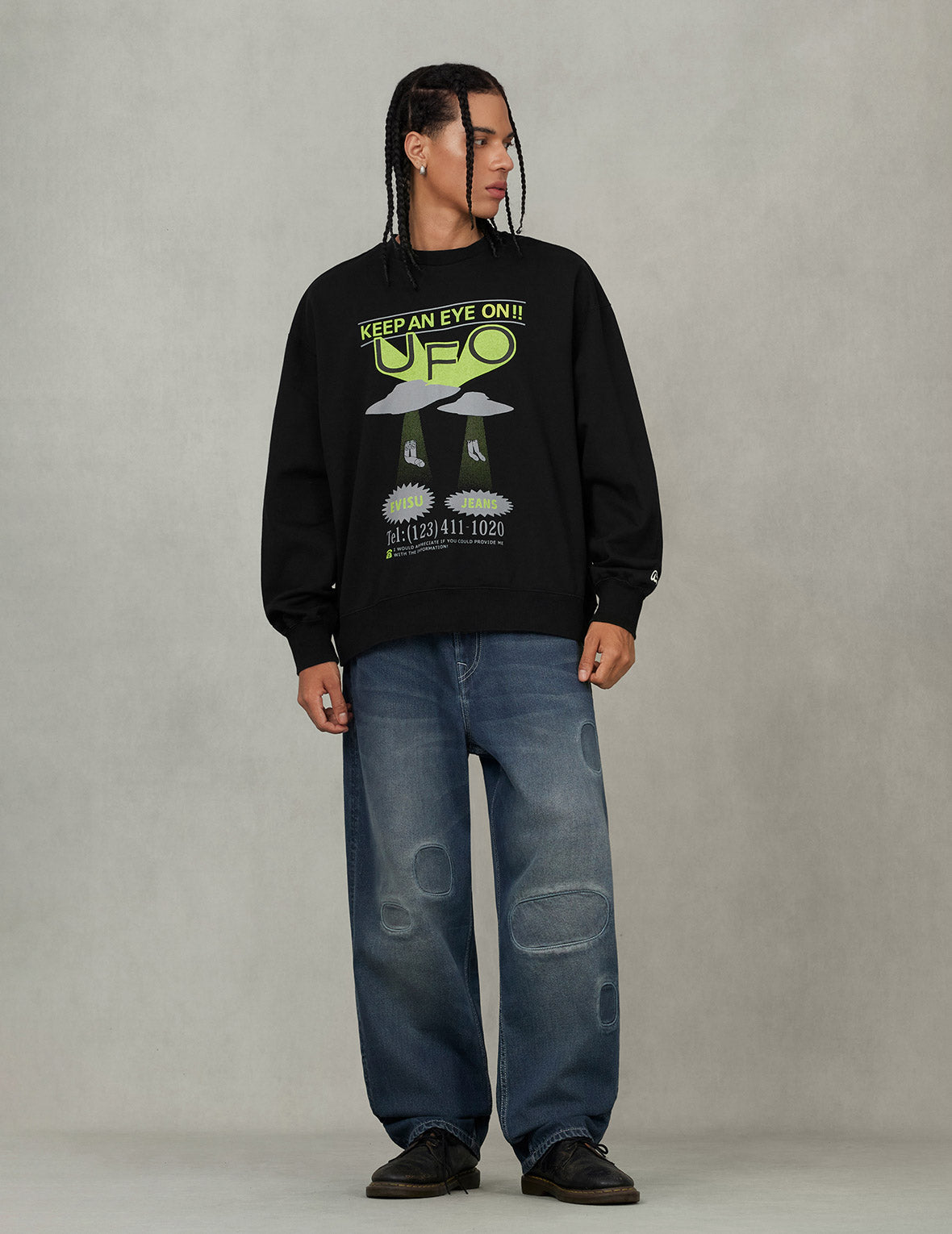 UFO Print and Seagull Appliqué Relax Fit Hoodie