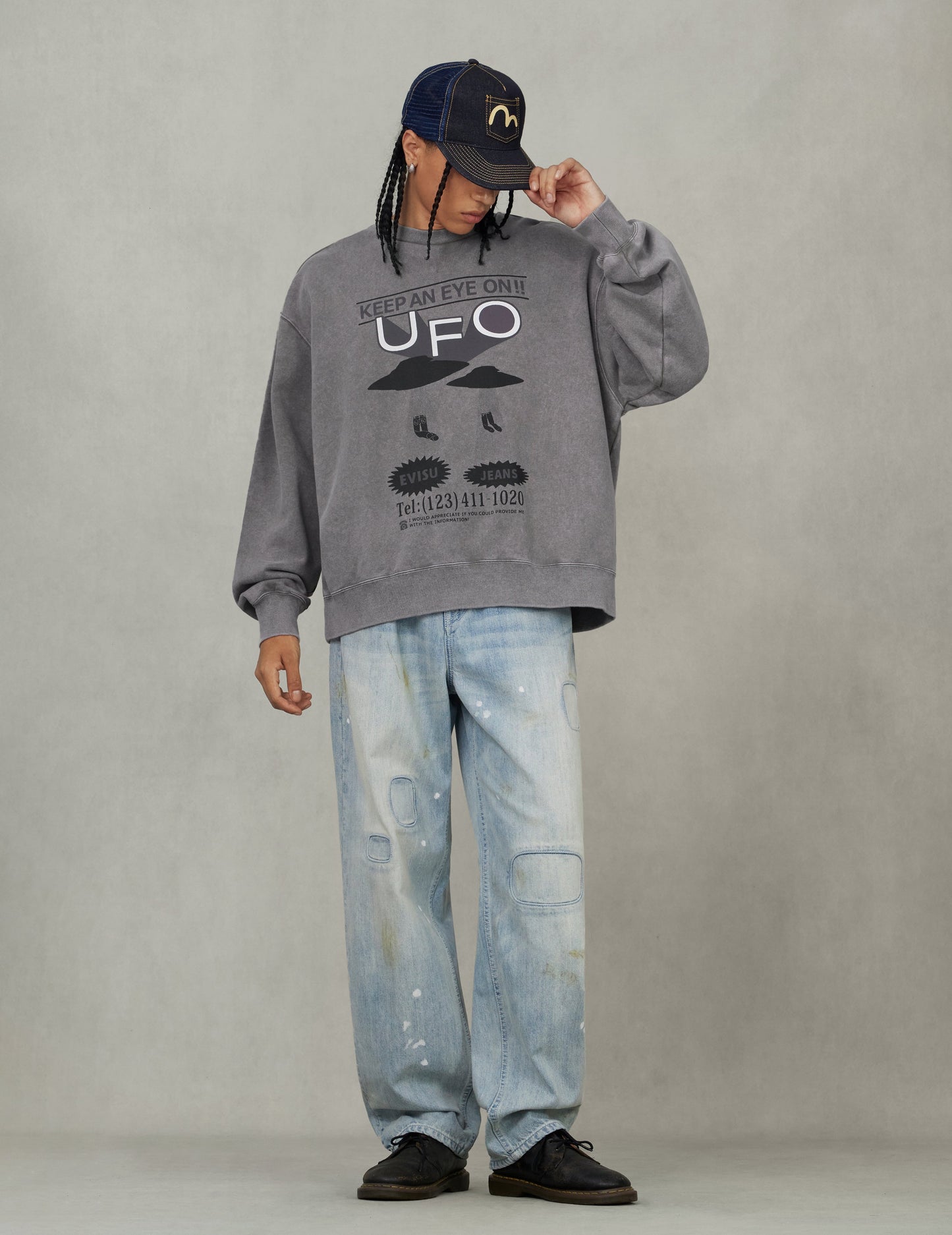 UFO Print and Seagull Appliqué Relax Fit Hoodie
