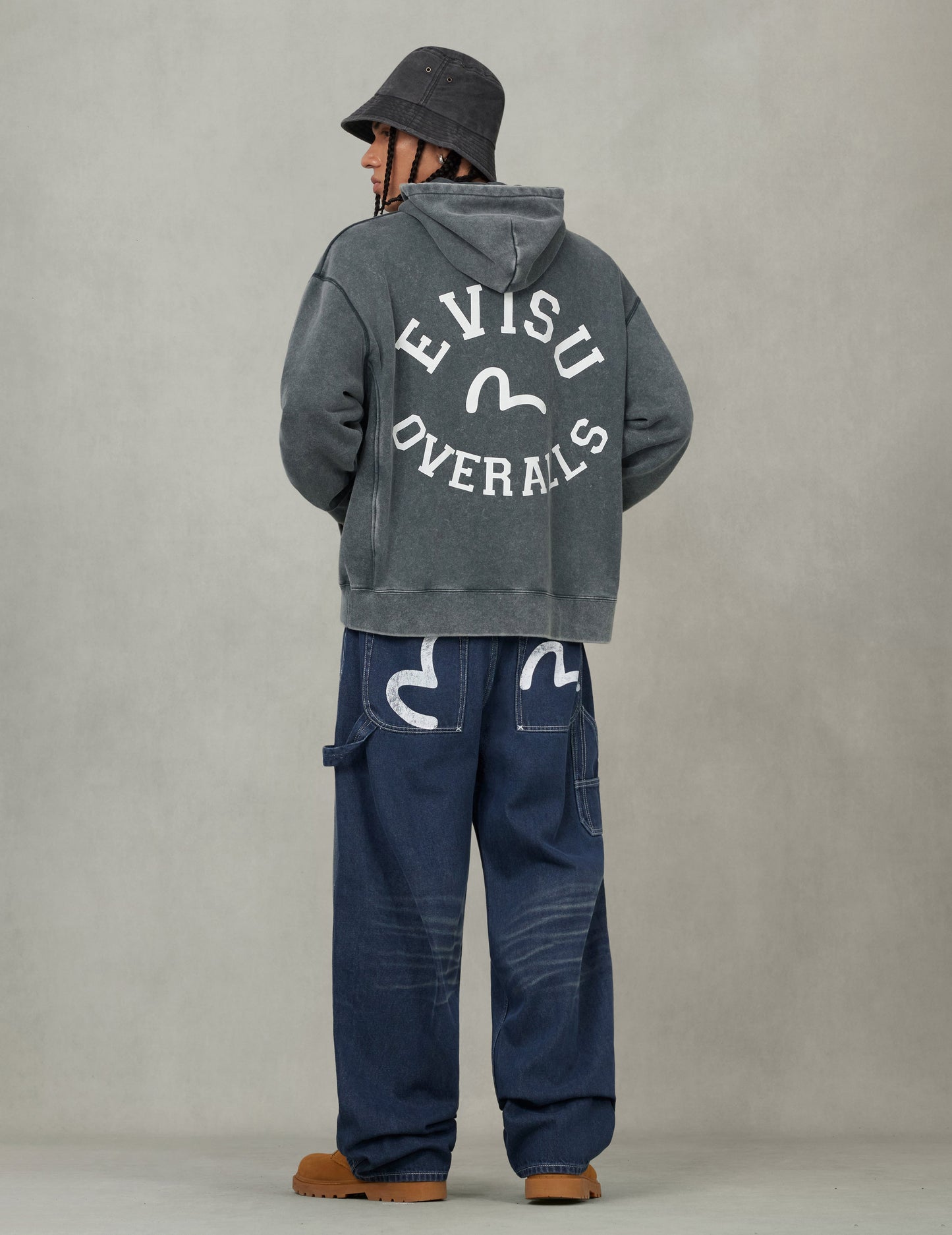 Washed Seagull and Logo Print Relax Fit Hoodie