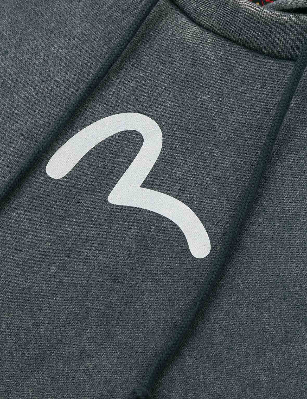 Washed Seagull and Logo Print Relax Fit Hoodie