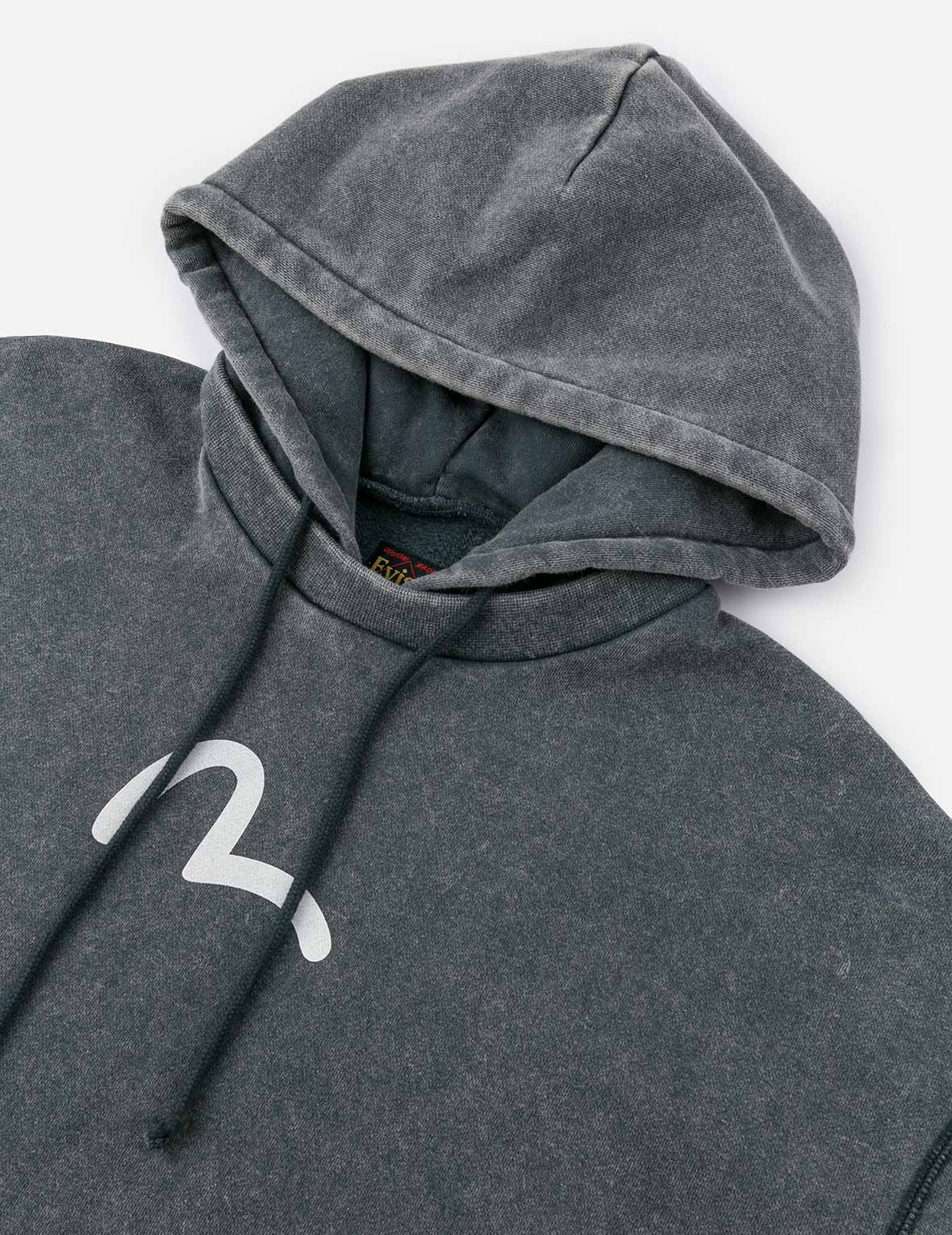 Washed Seagull and Logo Print Relax Fit Hoodie