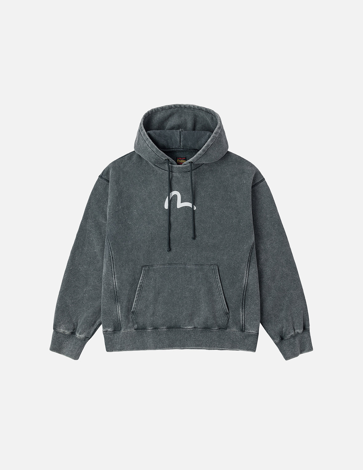 Washed Seagull and Logo Print Relax Fit Hoodie