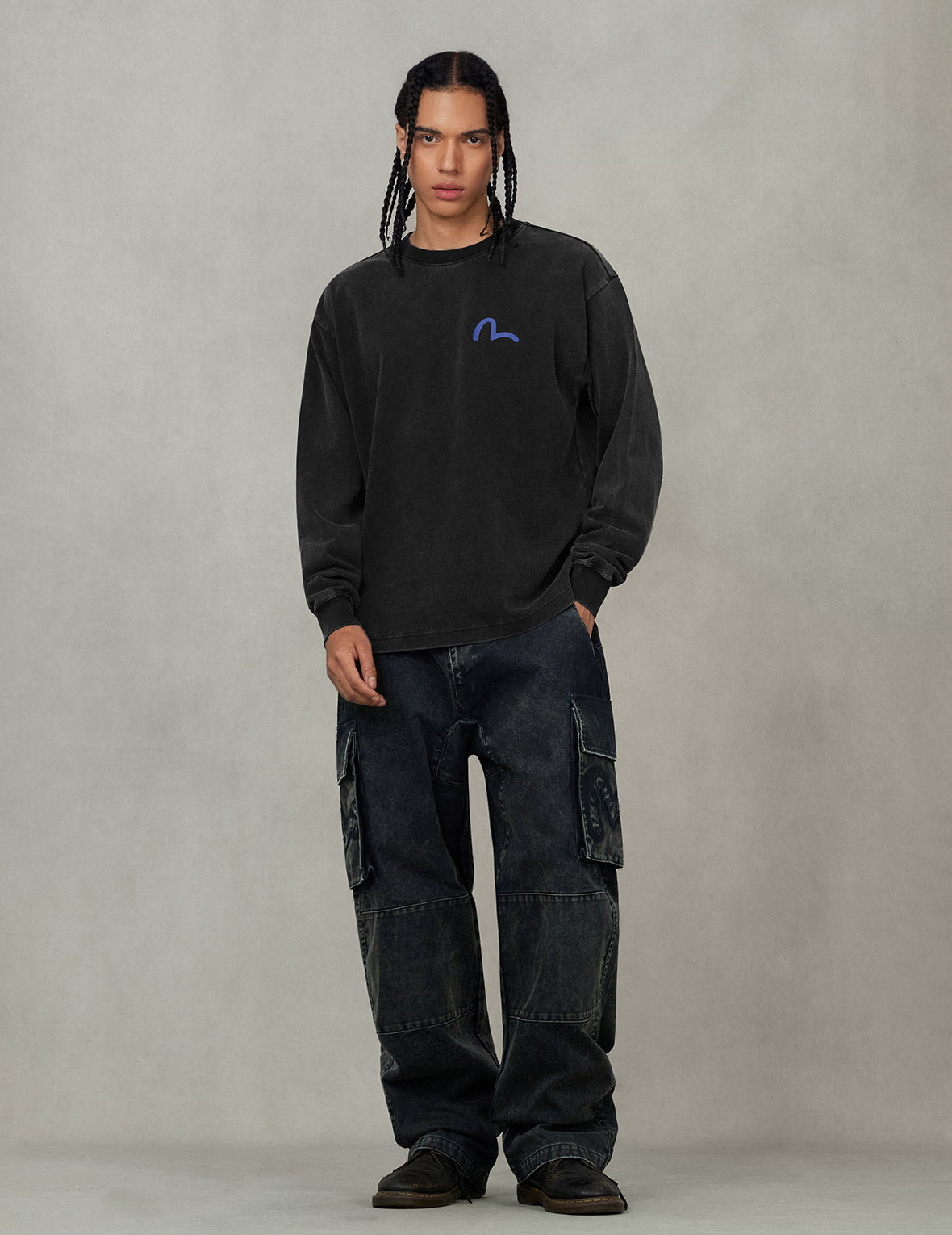 海鷗與美國舞蹈印花寬版休閒長袖T恤