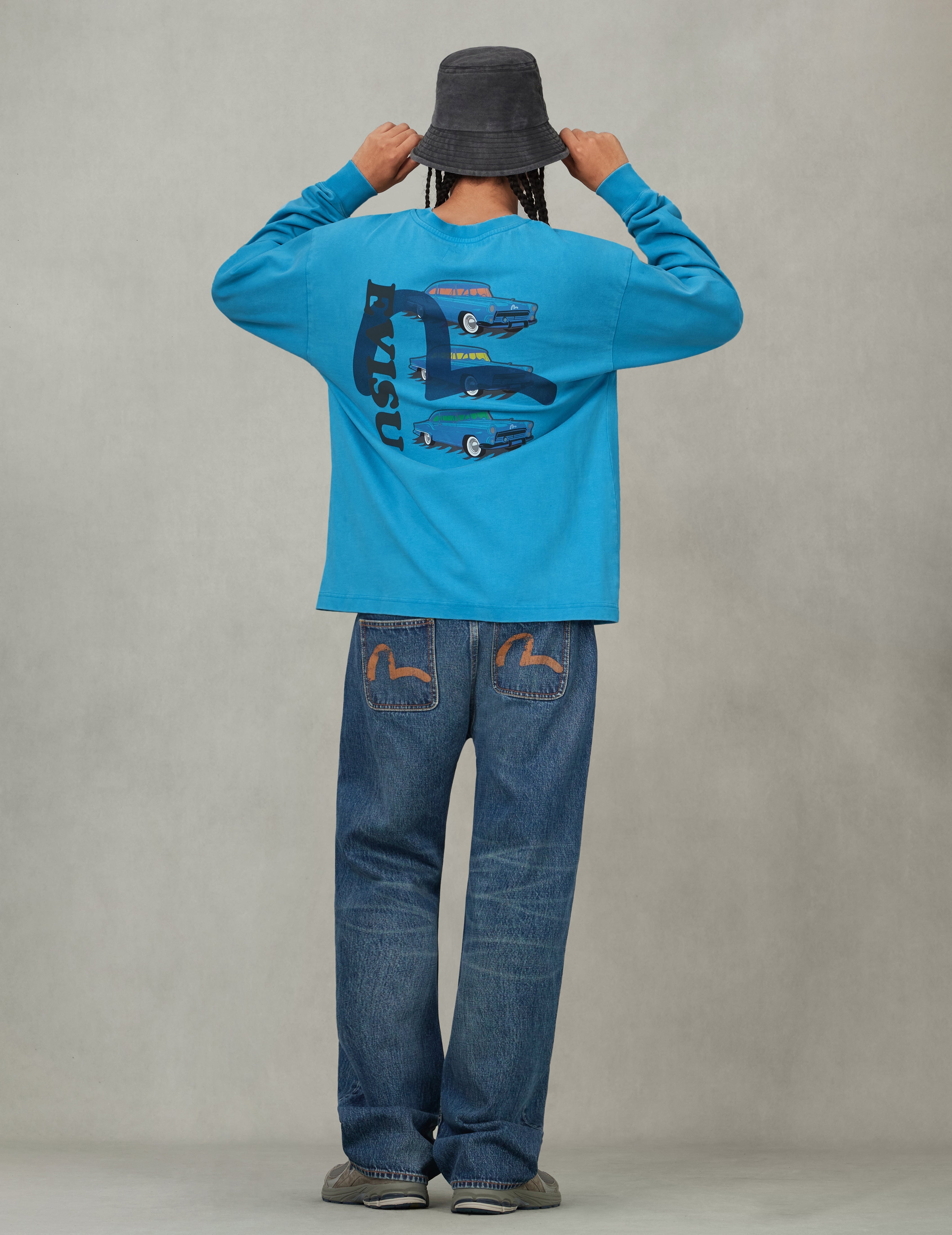 Classic 50s Cars Print Relax Fit Long-sleeve T-shirt