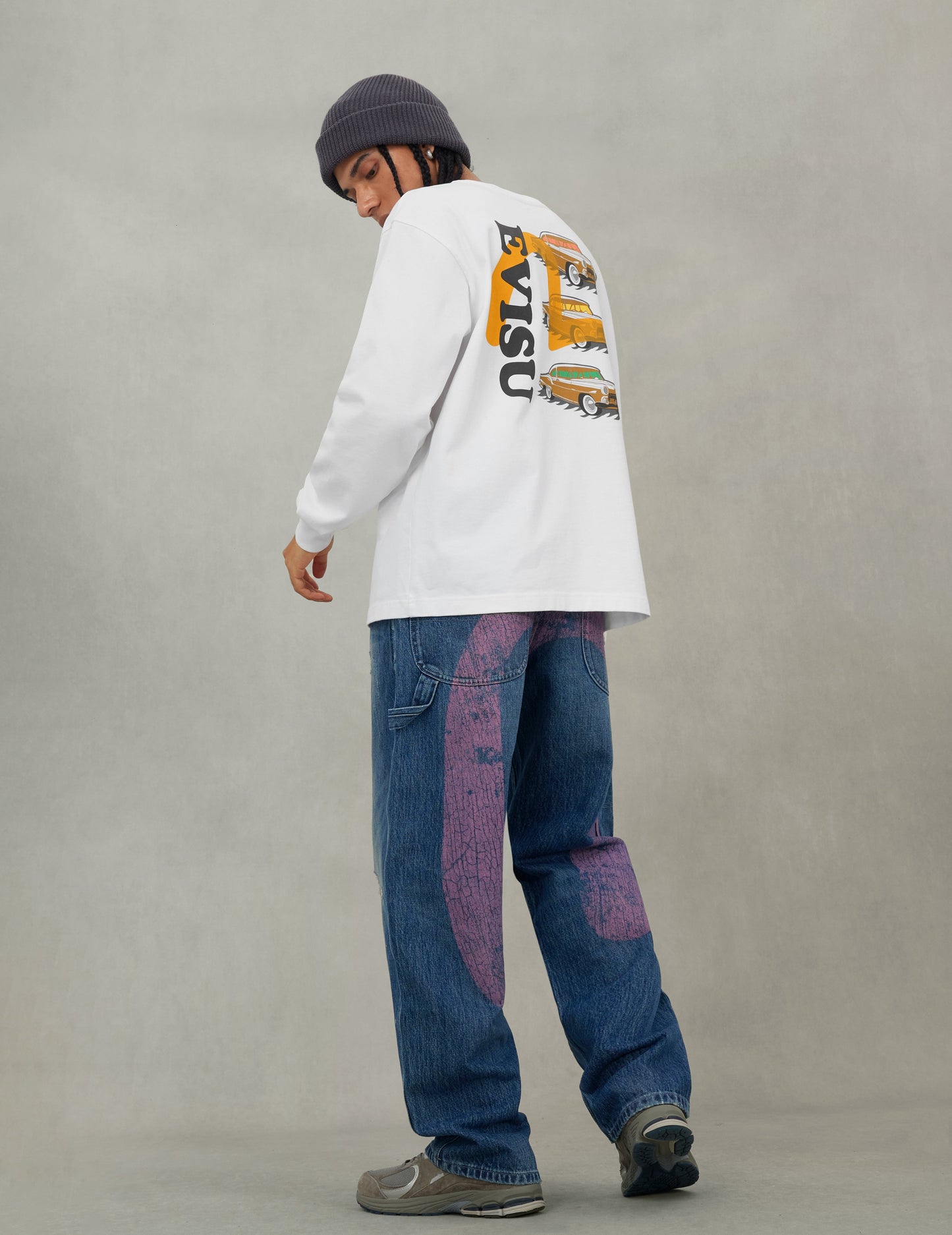 Classic 50s Cars Print Relax Fit Long-sleeve T-shirt