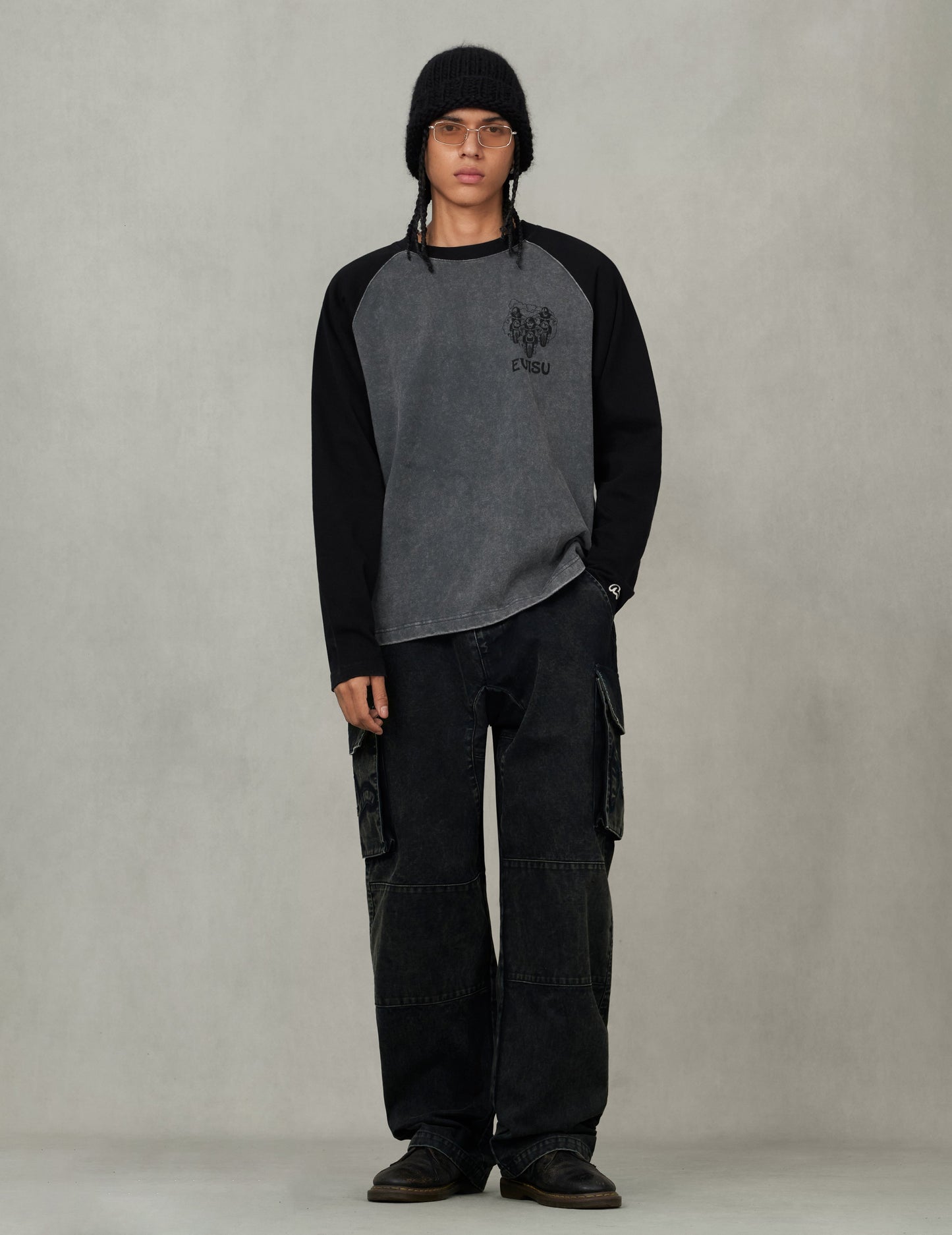 復古越野摩托車印花寬版休閒長袖T恤