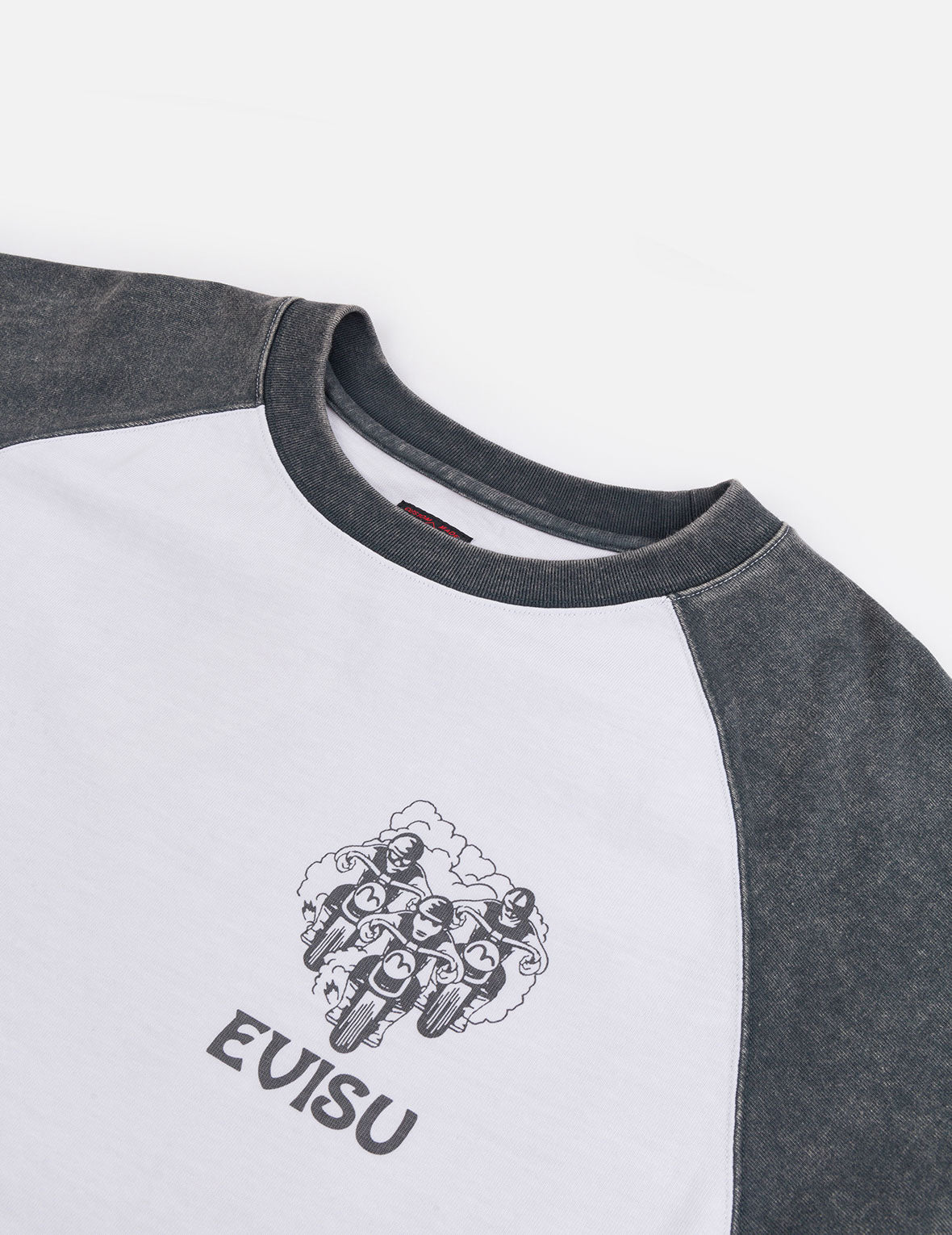 復古越野摩托車印花寬版休閒長袖T恤