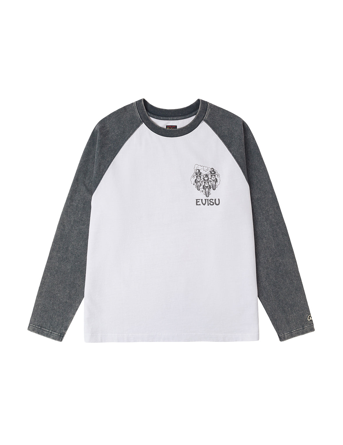 復古越野摩托車印花寬版休閒長袖T恤