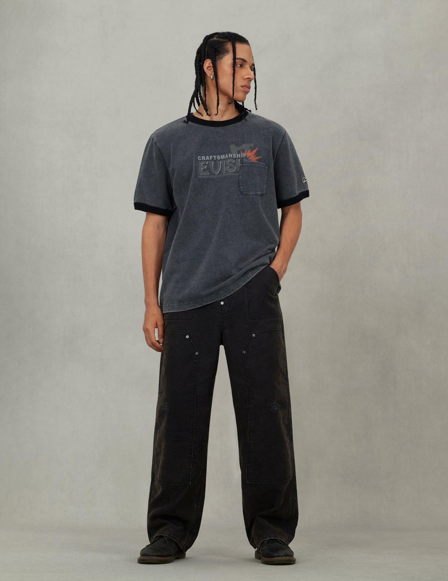 EVISU Workwear Print Relax Fit Ringer T-shirt