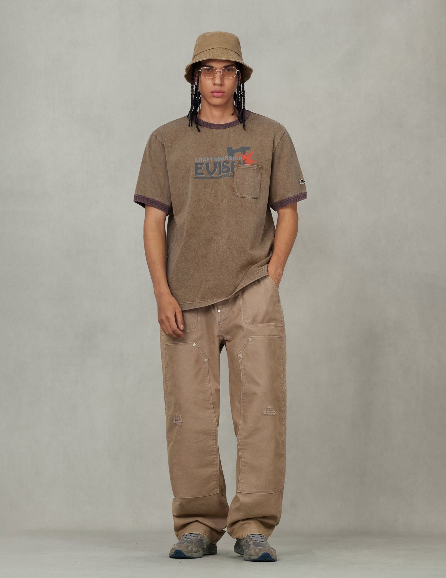 EVISU Workwear Print Relax Fit Ringer T-shirt