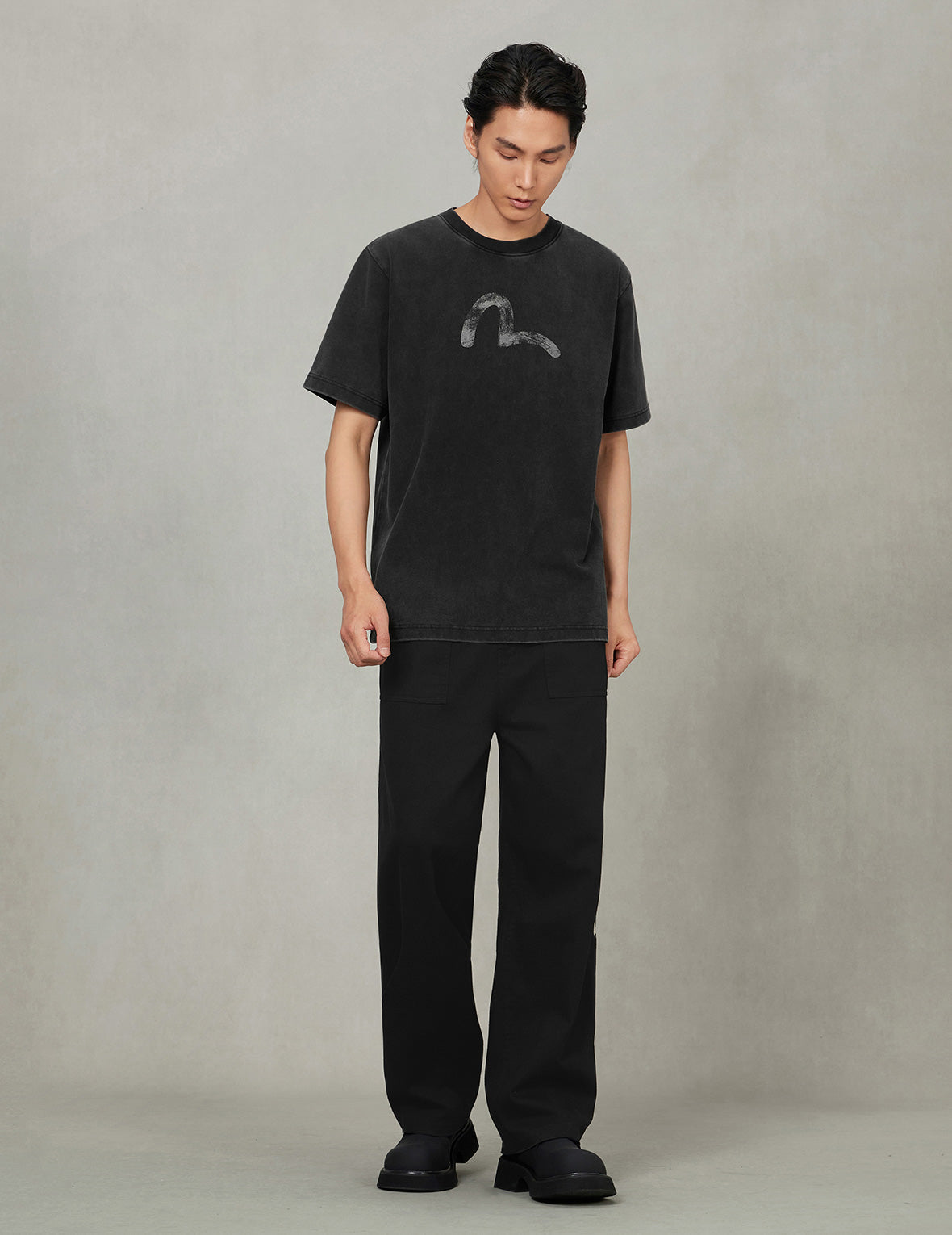 手繪海鷗印花寬版休閒T恤