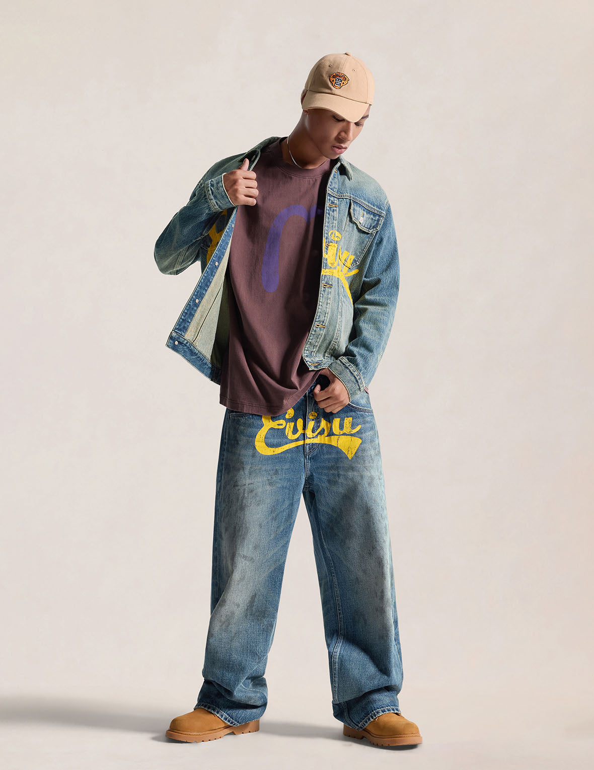 Evisu Logo Print Denim Work Jacket