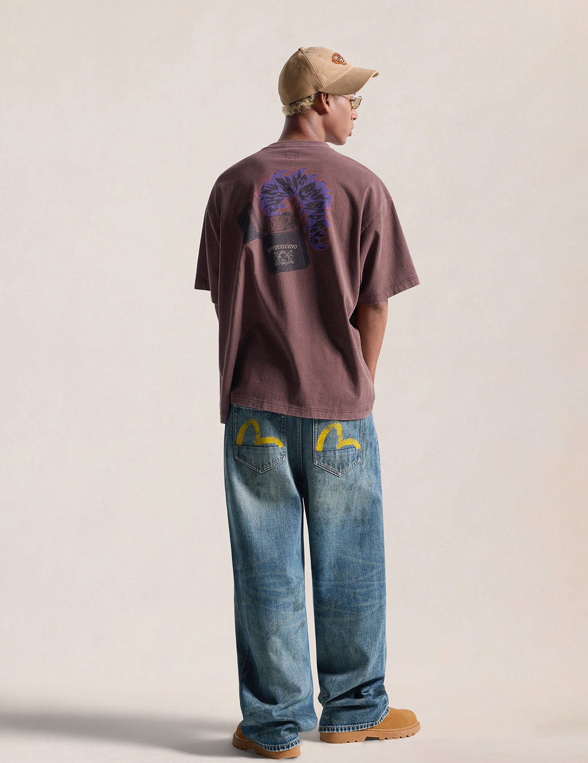Oil Stain Evisu Logo Loose Fit Jeans
