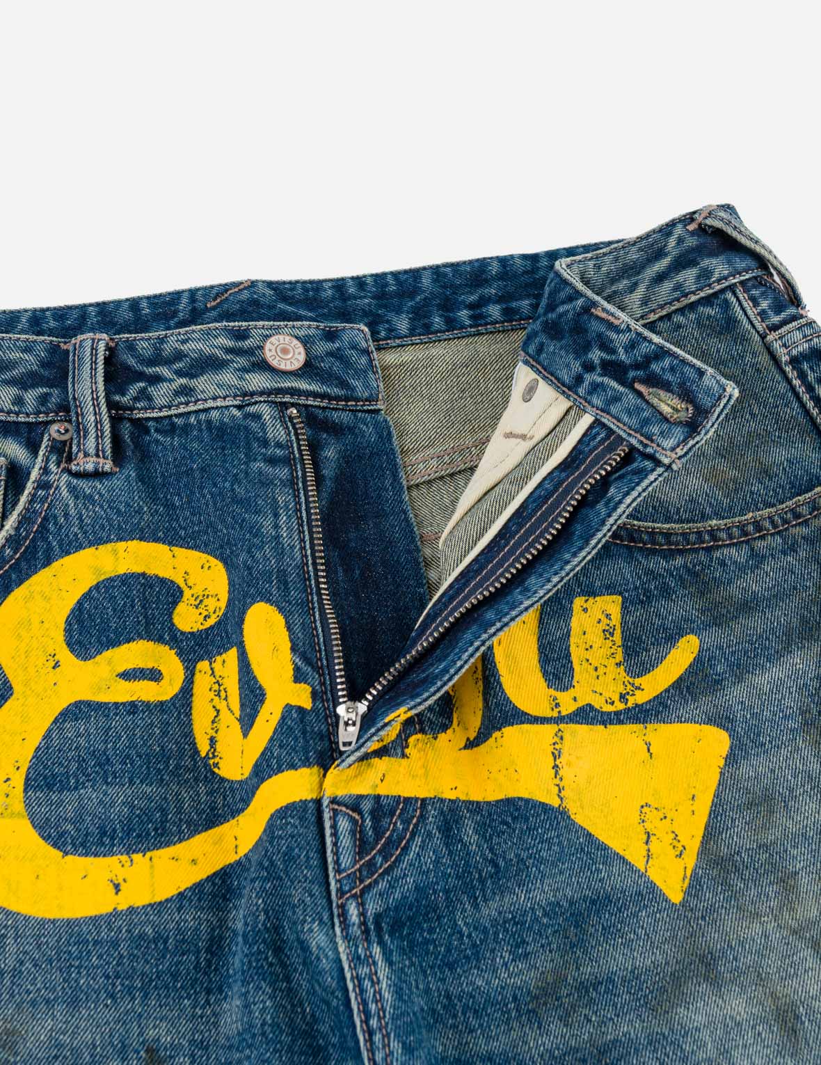 Oil Stain Evisu Logo Loose Fit Jeans
