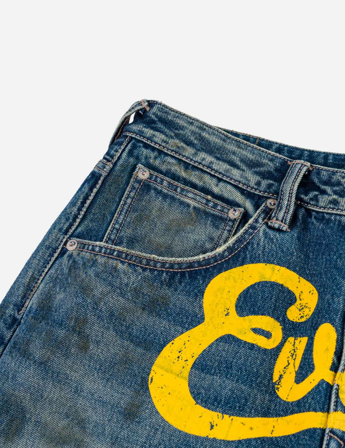 Oil Stain Evisu Logo Loose Fit Jeans