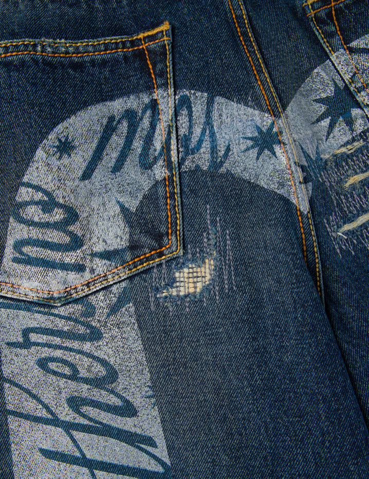 EVISU X GDC 大M印花寬版休閒牛仔褲