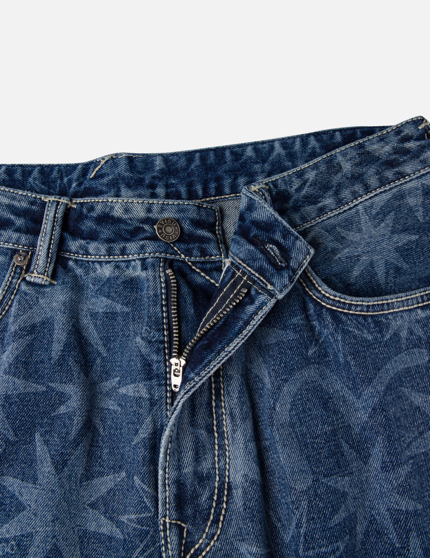 EVISU X GDC 滿地洗水印花寬版休閒牛仔褲