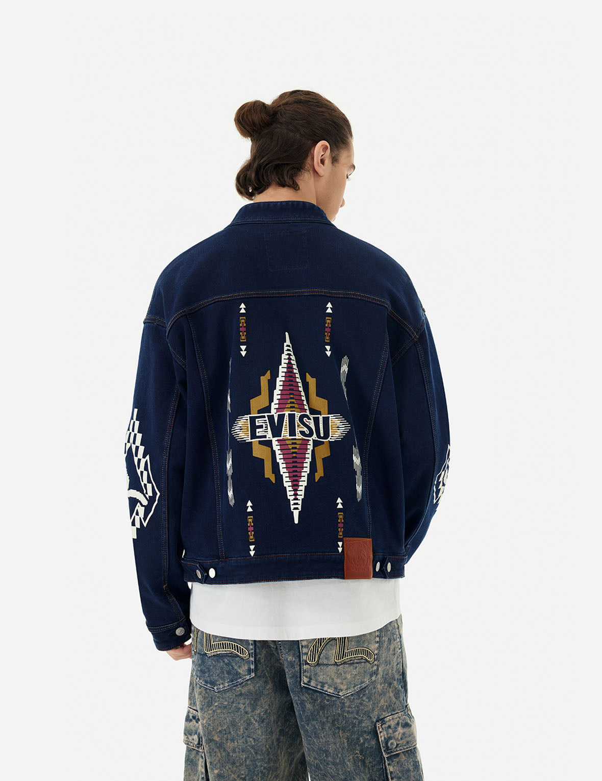 Chimayo Tapestry and Seagull Print Reversible Boxy Denim Jacket