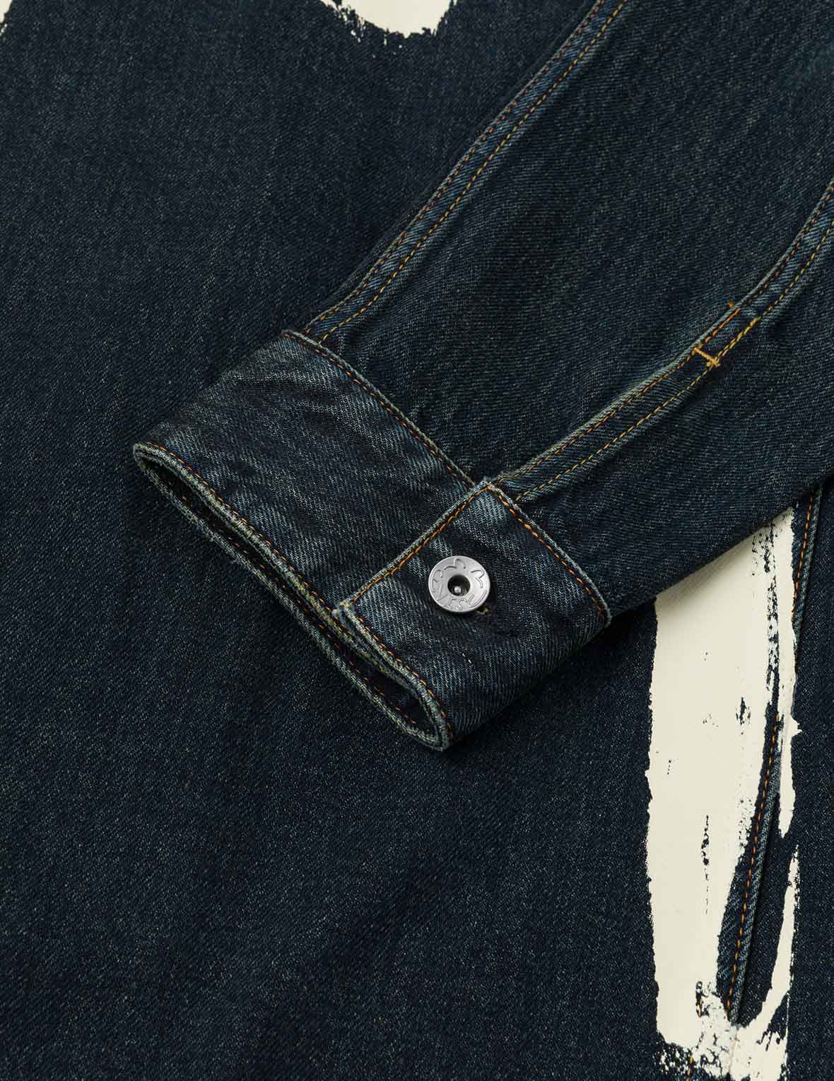 Washed Brushstroke Daicock Print Regular Fit Denim Jacket