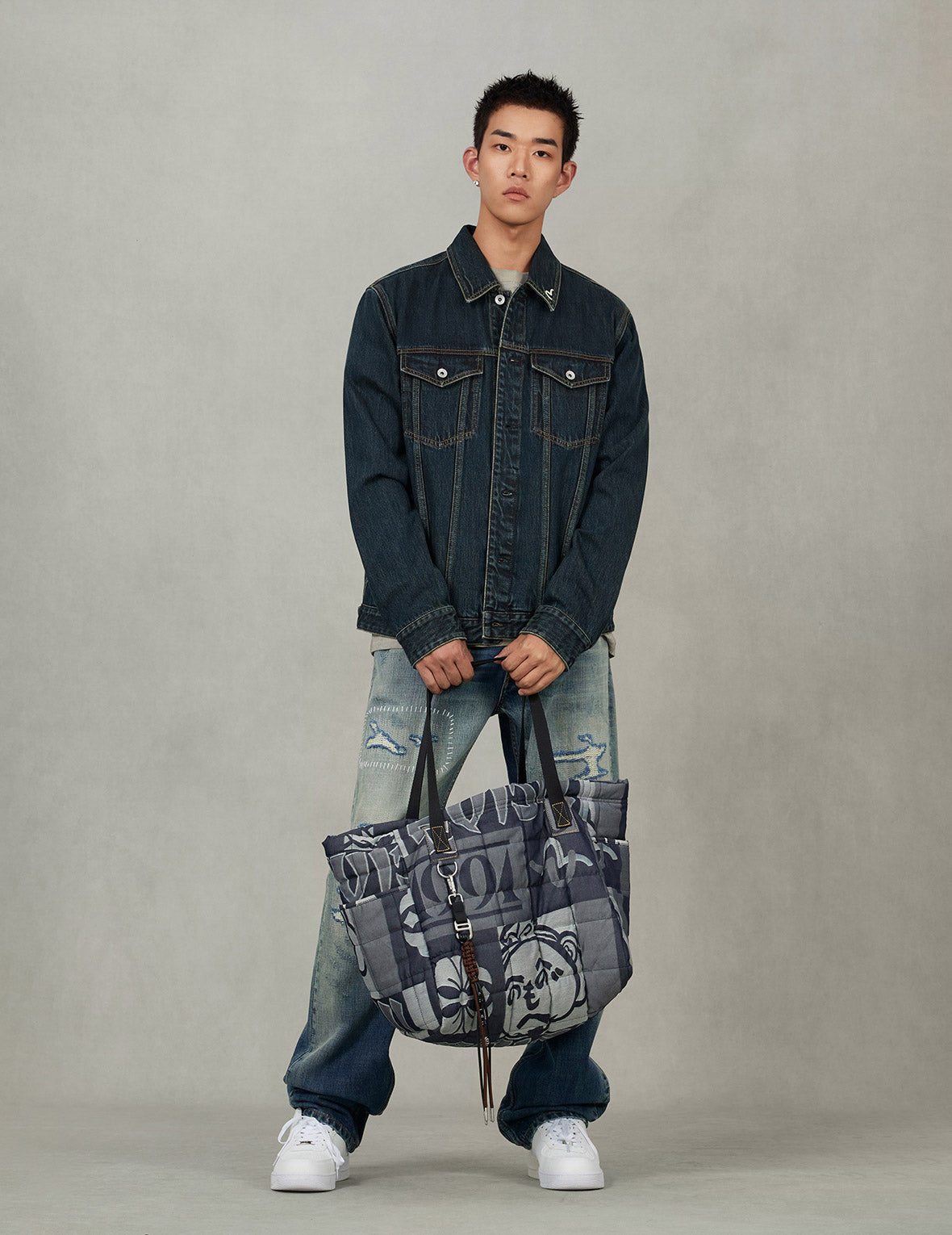 Washed Brushstroke Daicock Print Regular Fit Denim Jacket