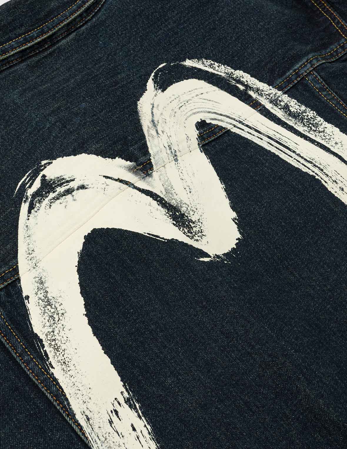 Washed Brushstroke Daicock Print Regular Fit Denim Jacket