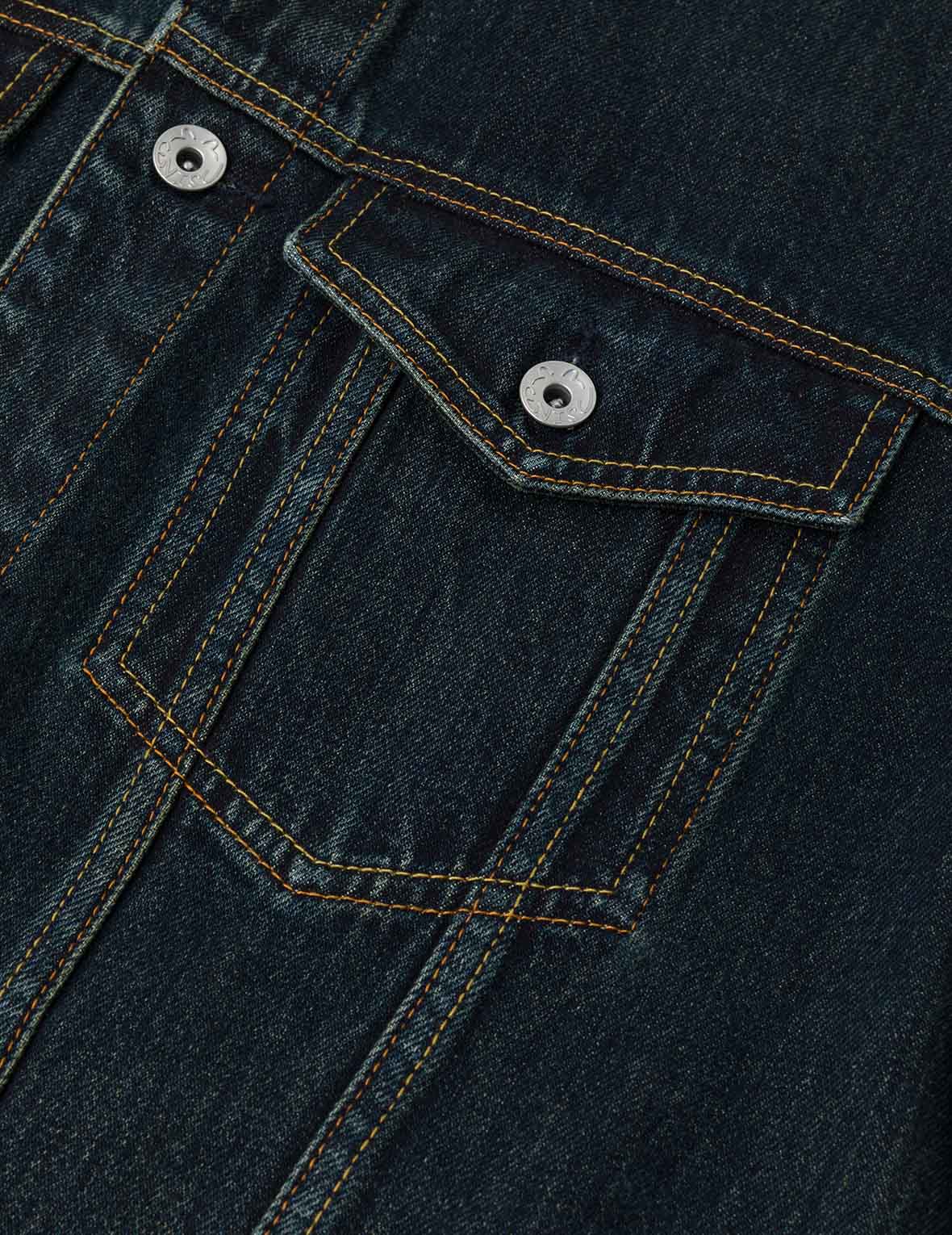 Washed Brushstroke Daicock Print Regular Fit Denim Jacket