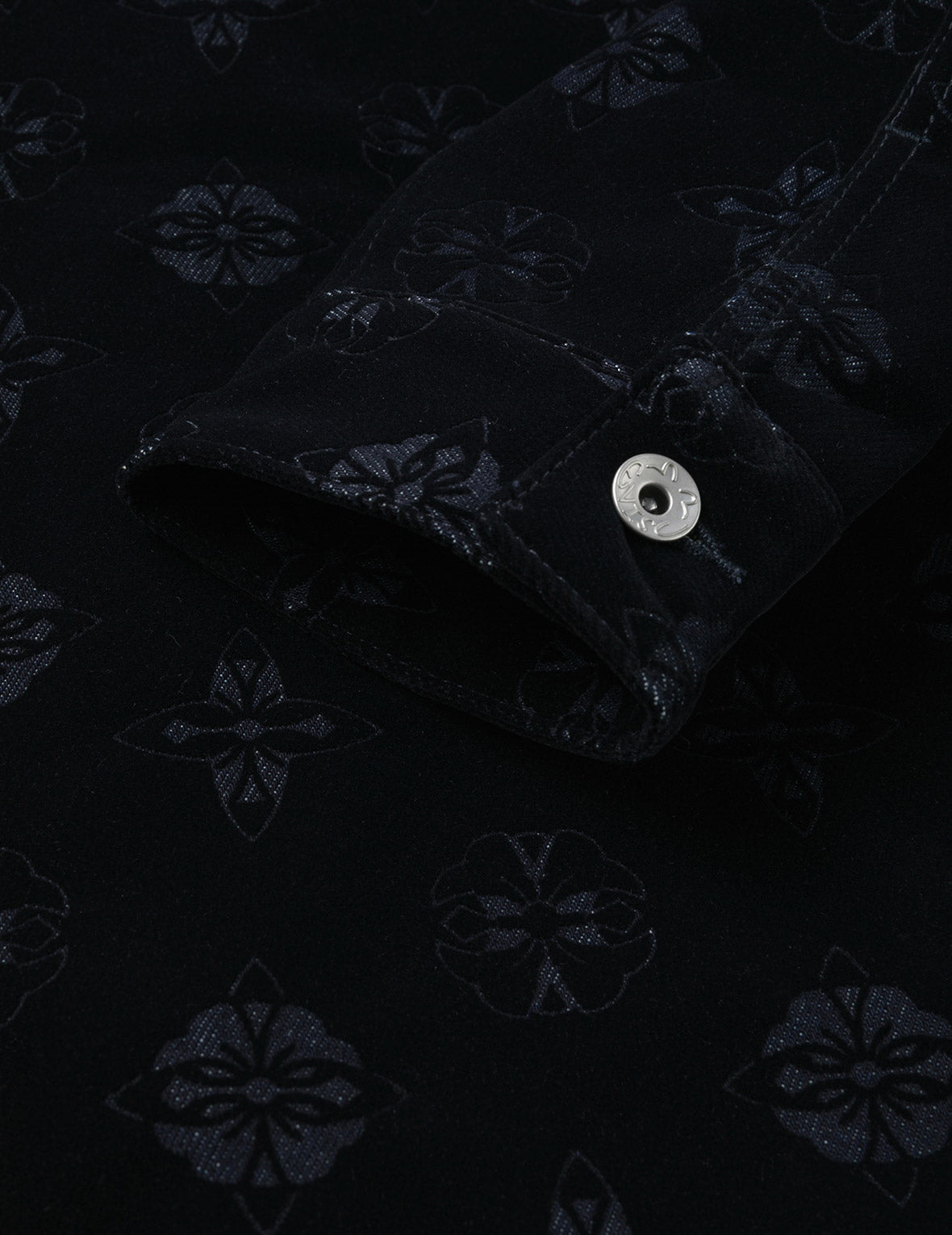 滿地家花植絨印花寬版休閒牛仔外套