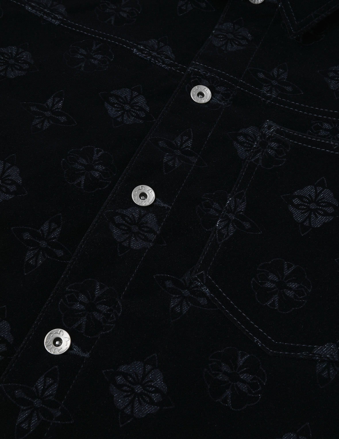 滿地家花植絨印花寬版休閒牛仔外套