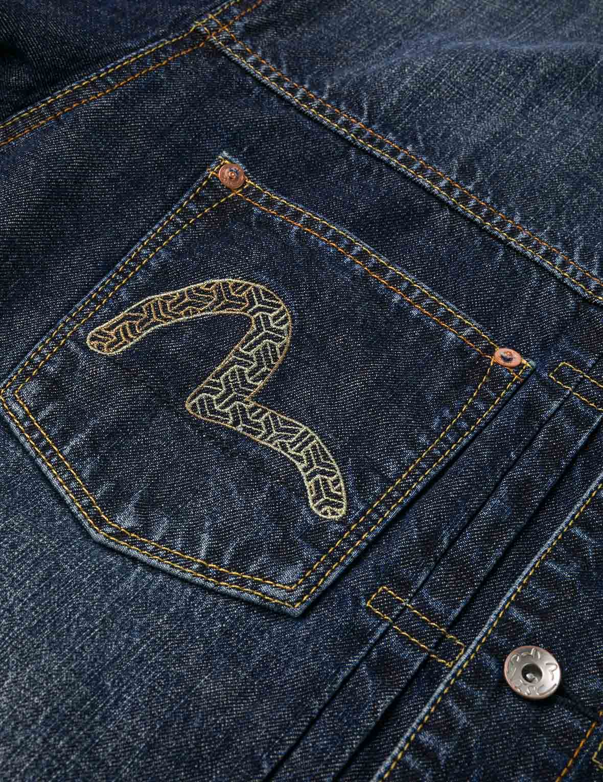 多口袋和佛頭舞獅印花寬版休閒水洗牛仔外套