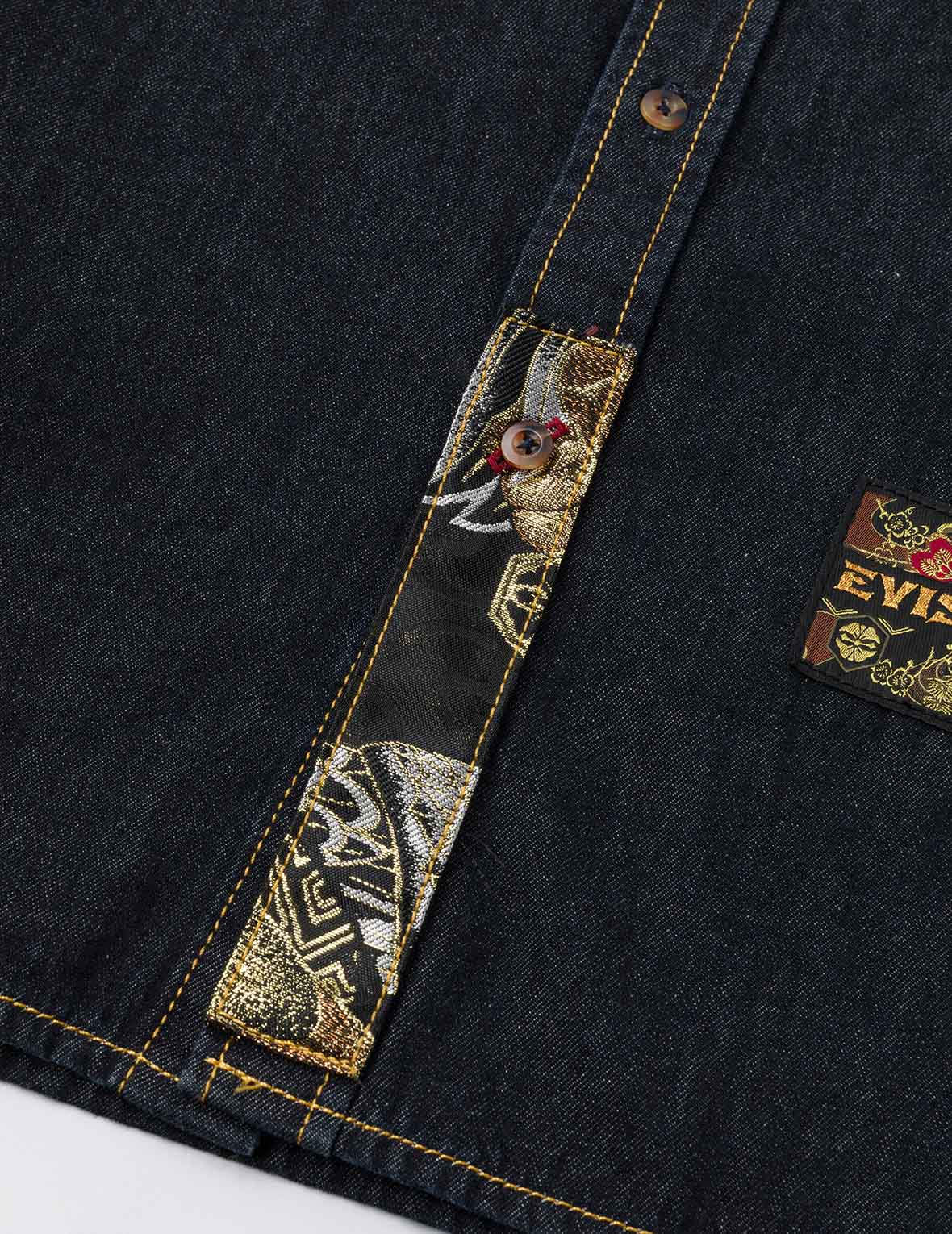 多口袋和織錦海鷗刺繡常規版型牛仔襯衣