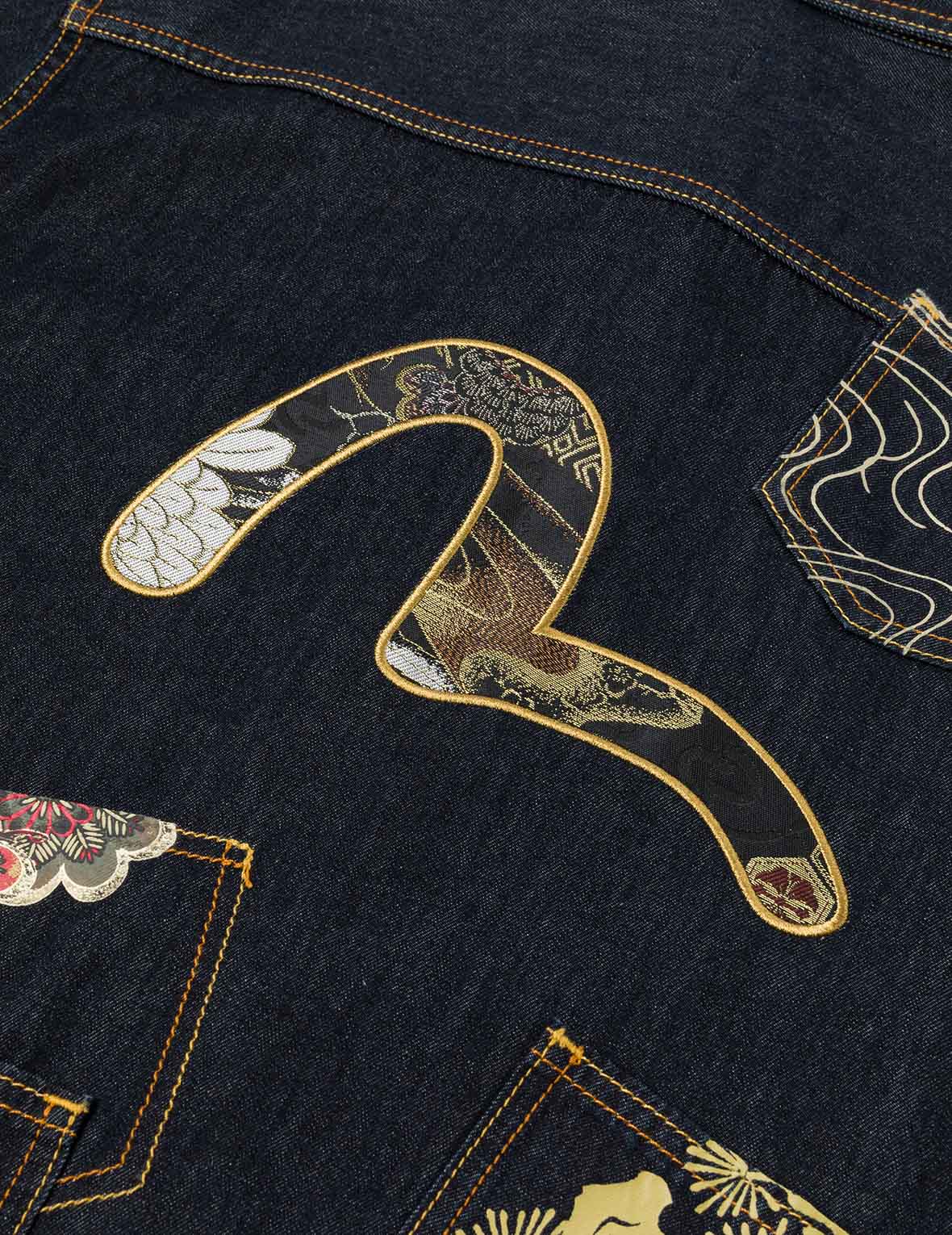 多口袋和織錦海鷗刺繡常規版型牛仔襯衣