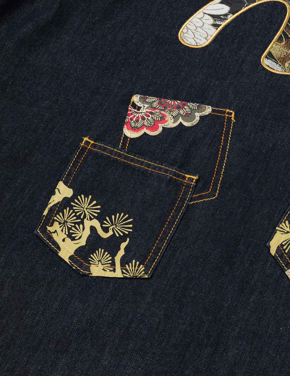 多口袋和織錦海鷗刺繡常規版型牛仔襯衣